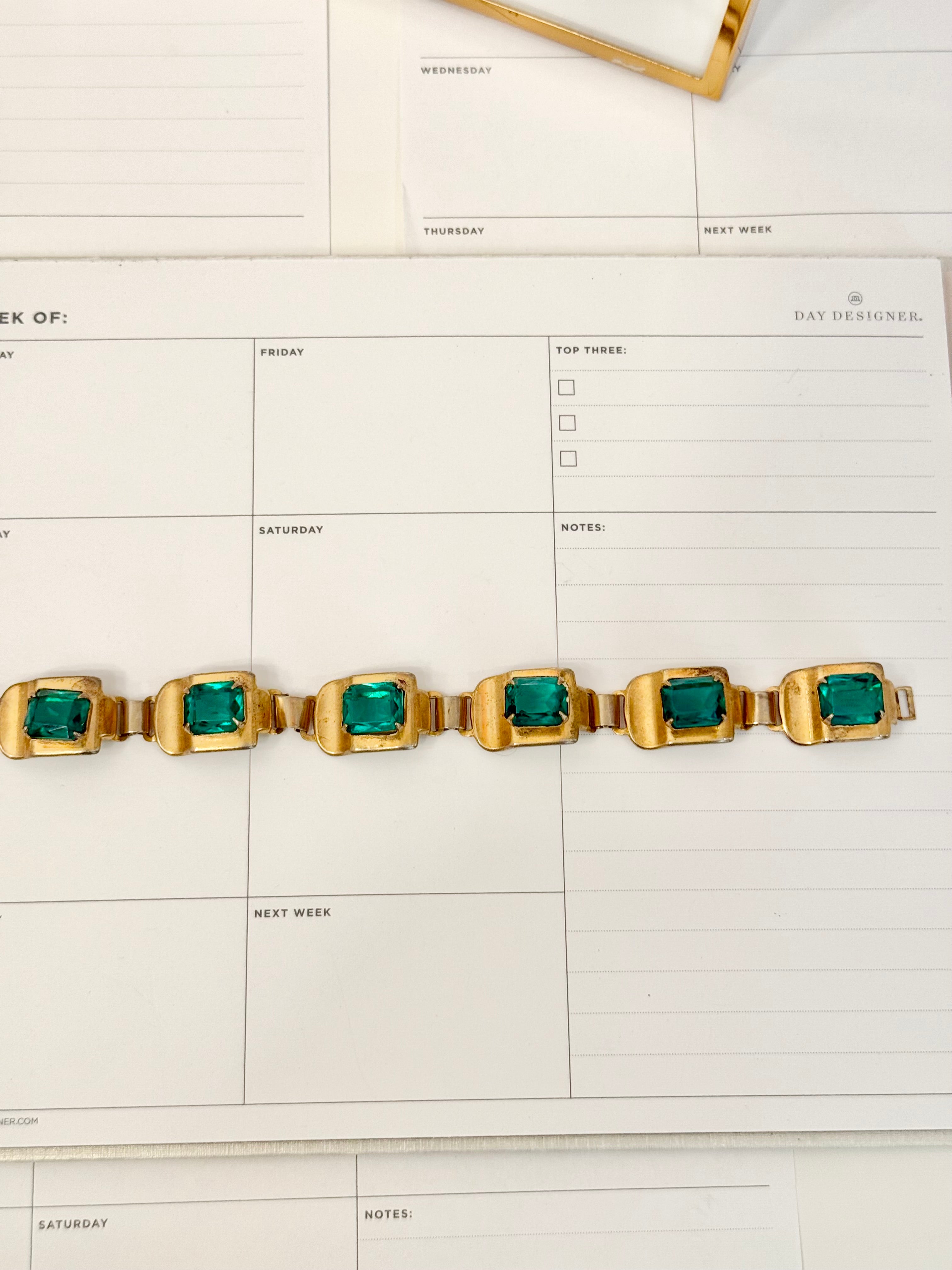 1940's emerald glass tennis bracelet... so elegant