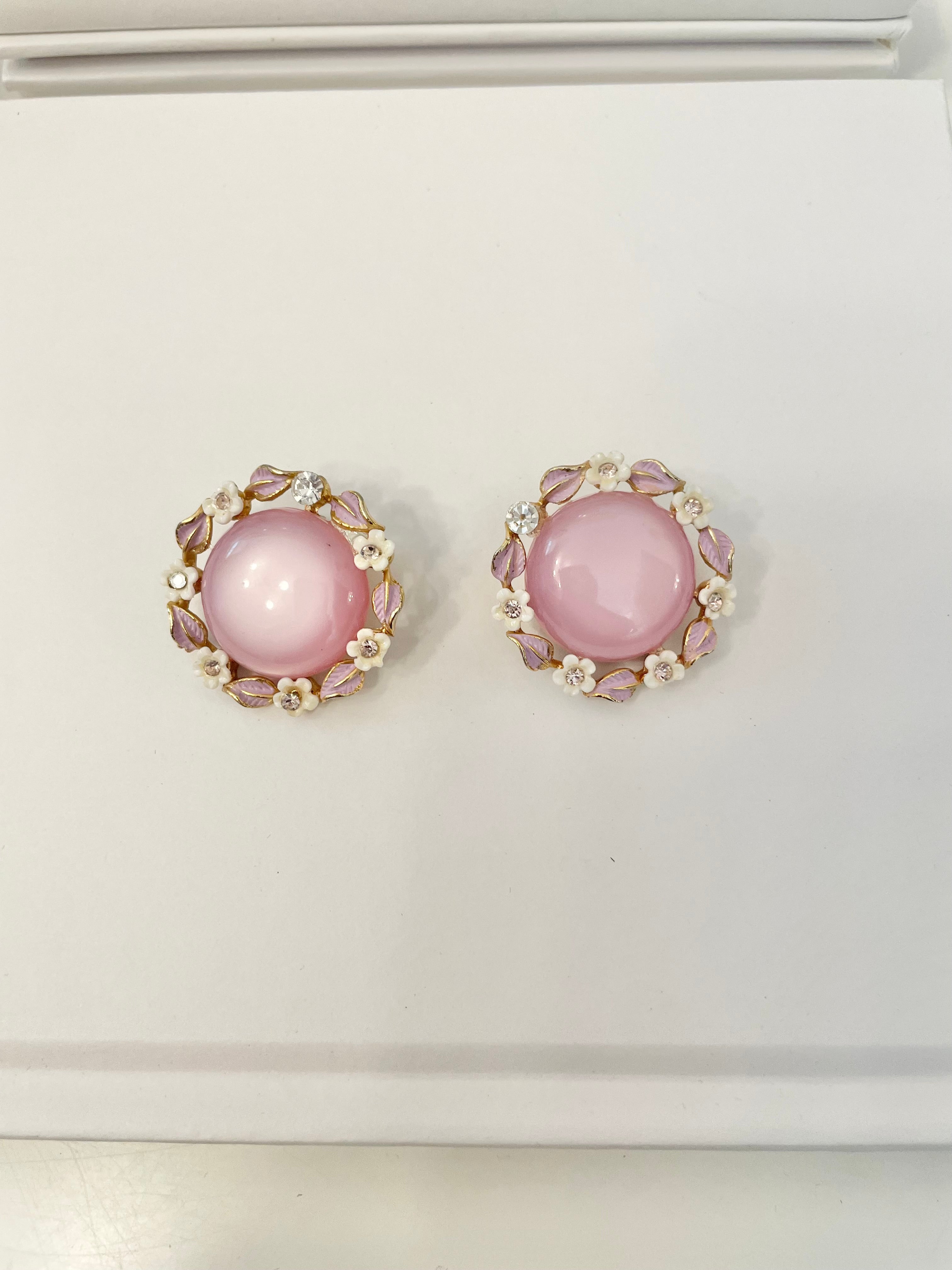 The Flirty Gal and her love of pink. These are so beautiful, soft moon glow flower earrings are truly delightful.