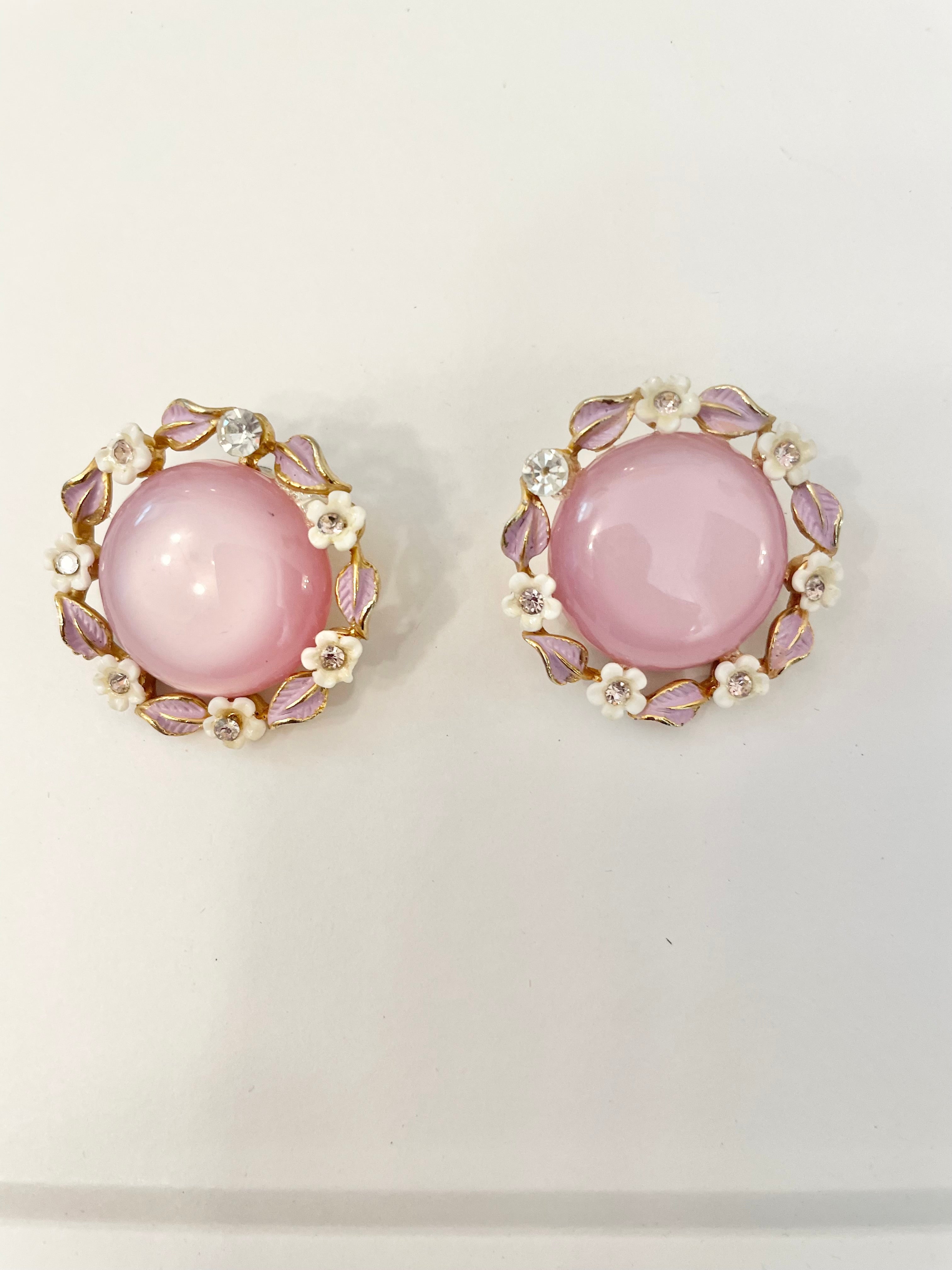 The Flirty Gal and her love of pink. These are so beautiful, soft moon glow flower earrings are truly delightful.