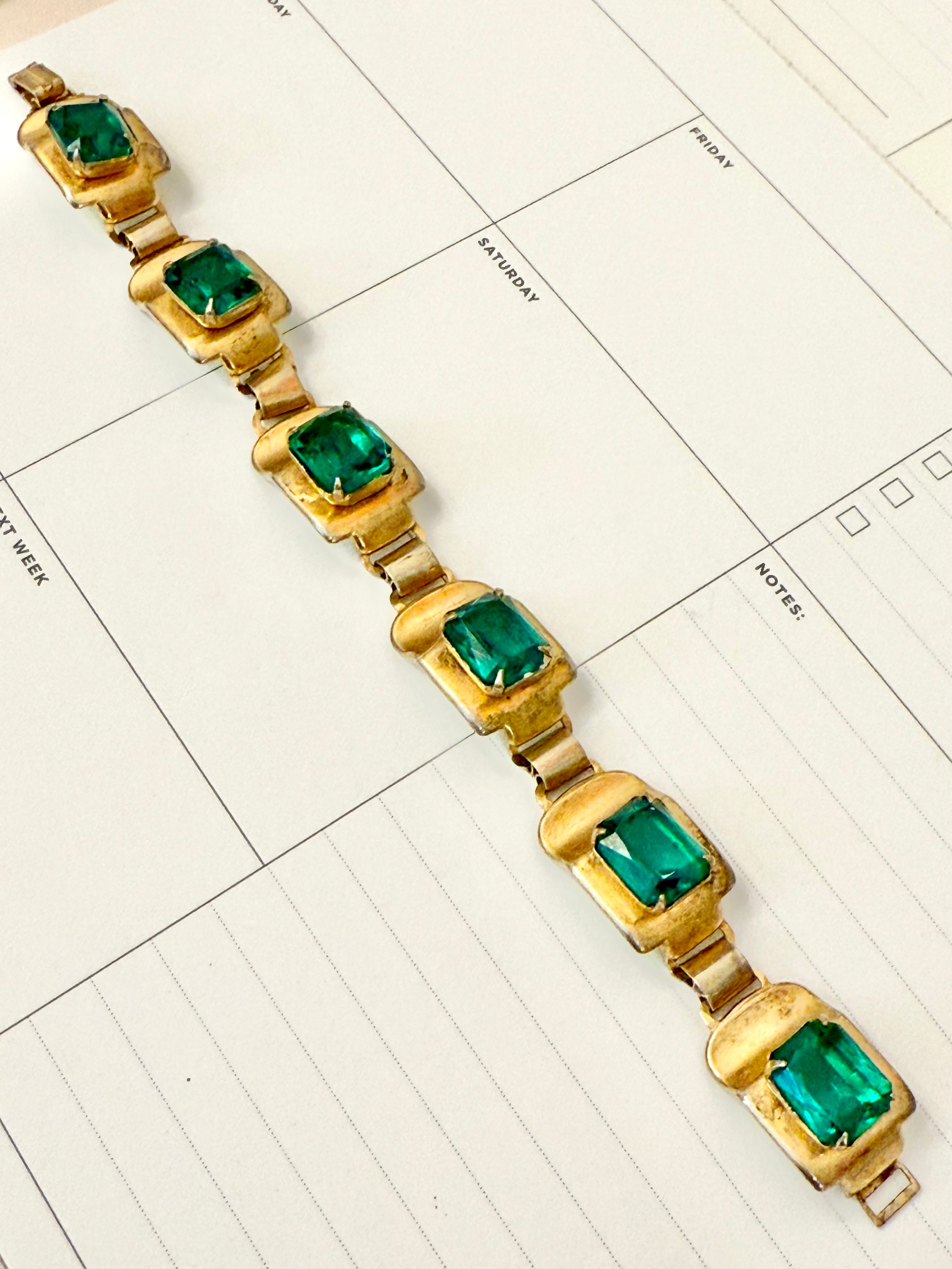 1940's emerald glass tennis bracelet... so elegant