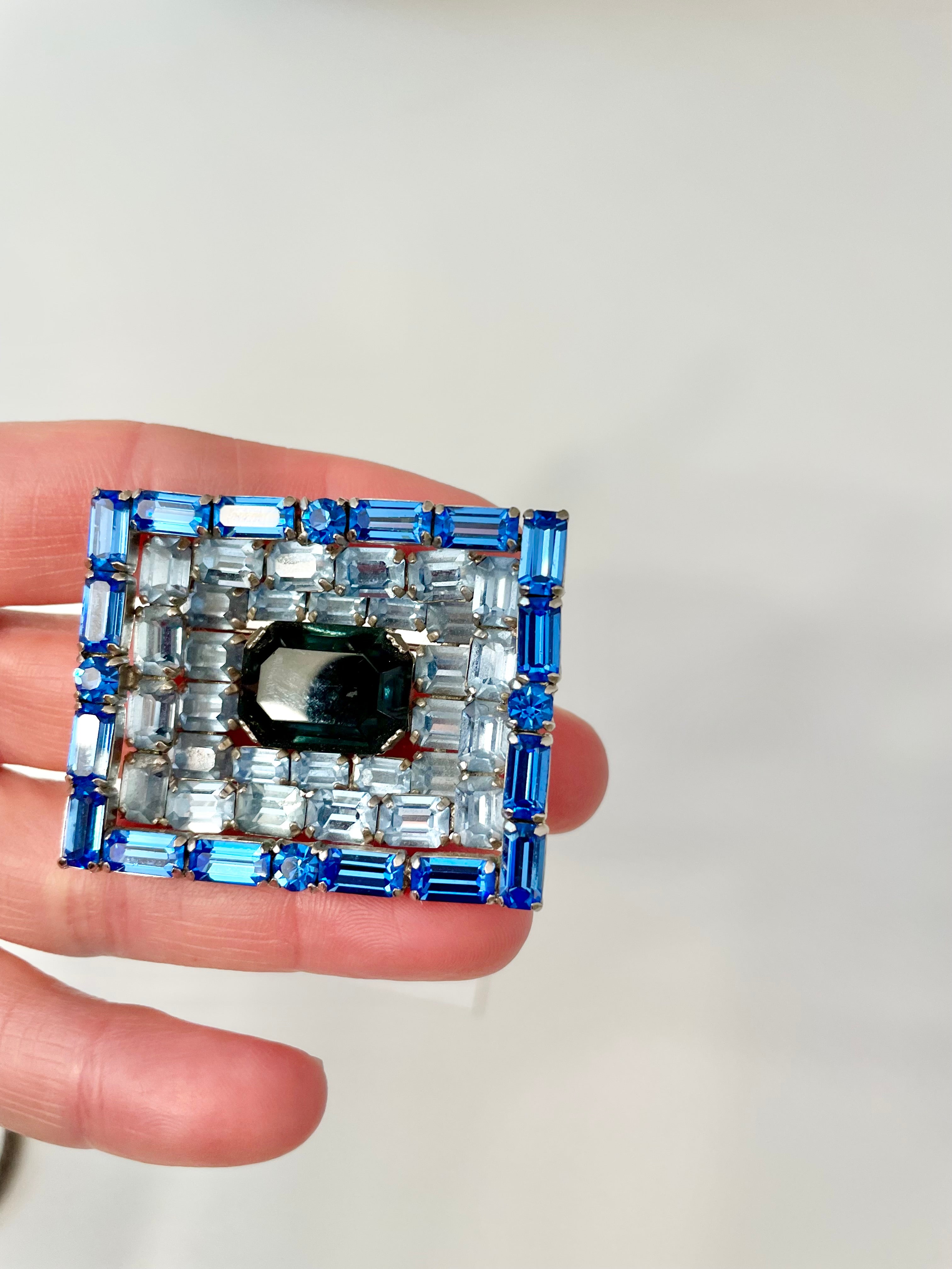 Vintage 1960's extraordinary sapphire and soft blue glass brooch.... so elegant