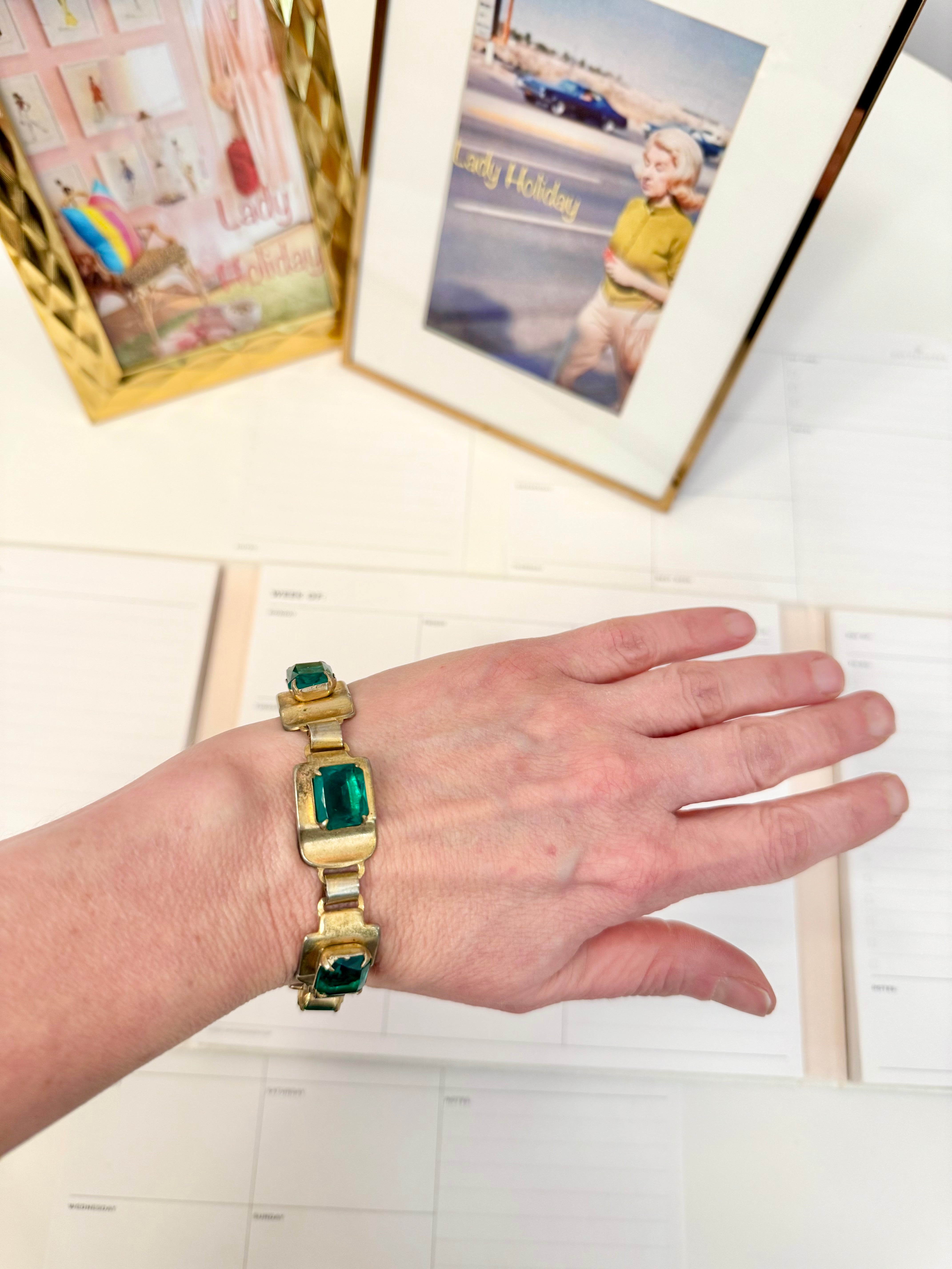 1940's emerald glass tennis bracelet... so elegant