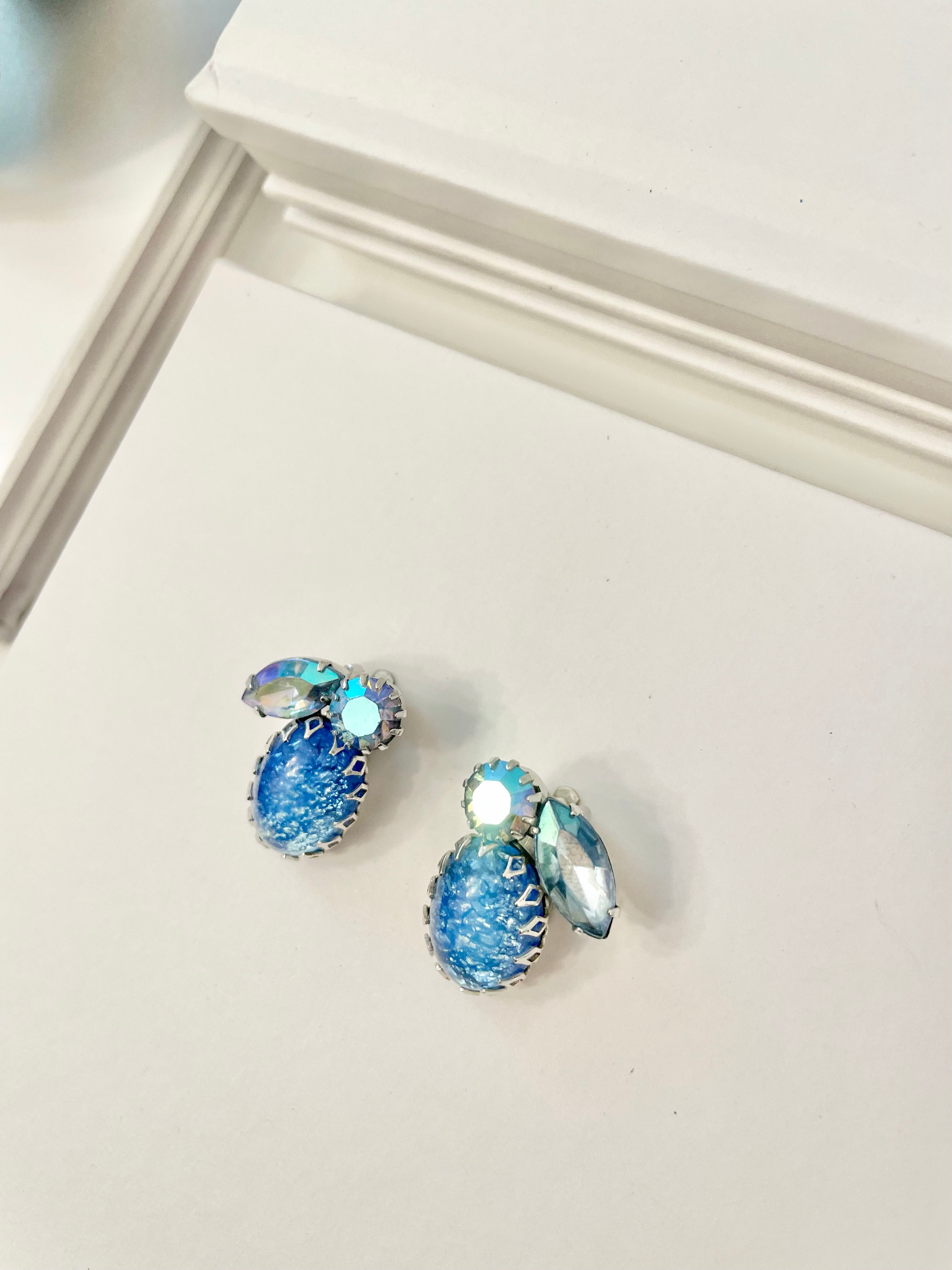 Vintage 1960's Coro blue glass stunning earrings... so elegant