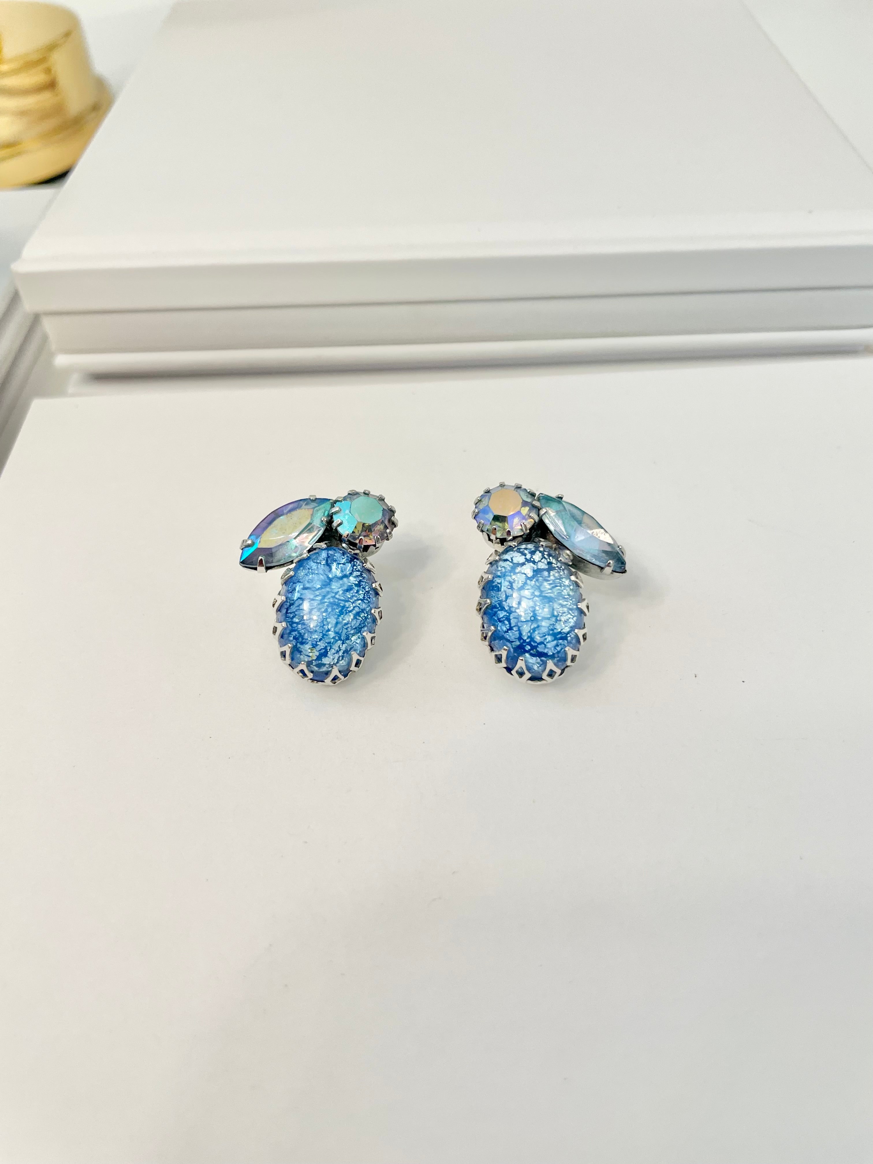 Vintage 1960's Coro blue glass stunning earrings... so elegant