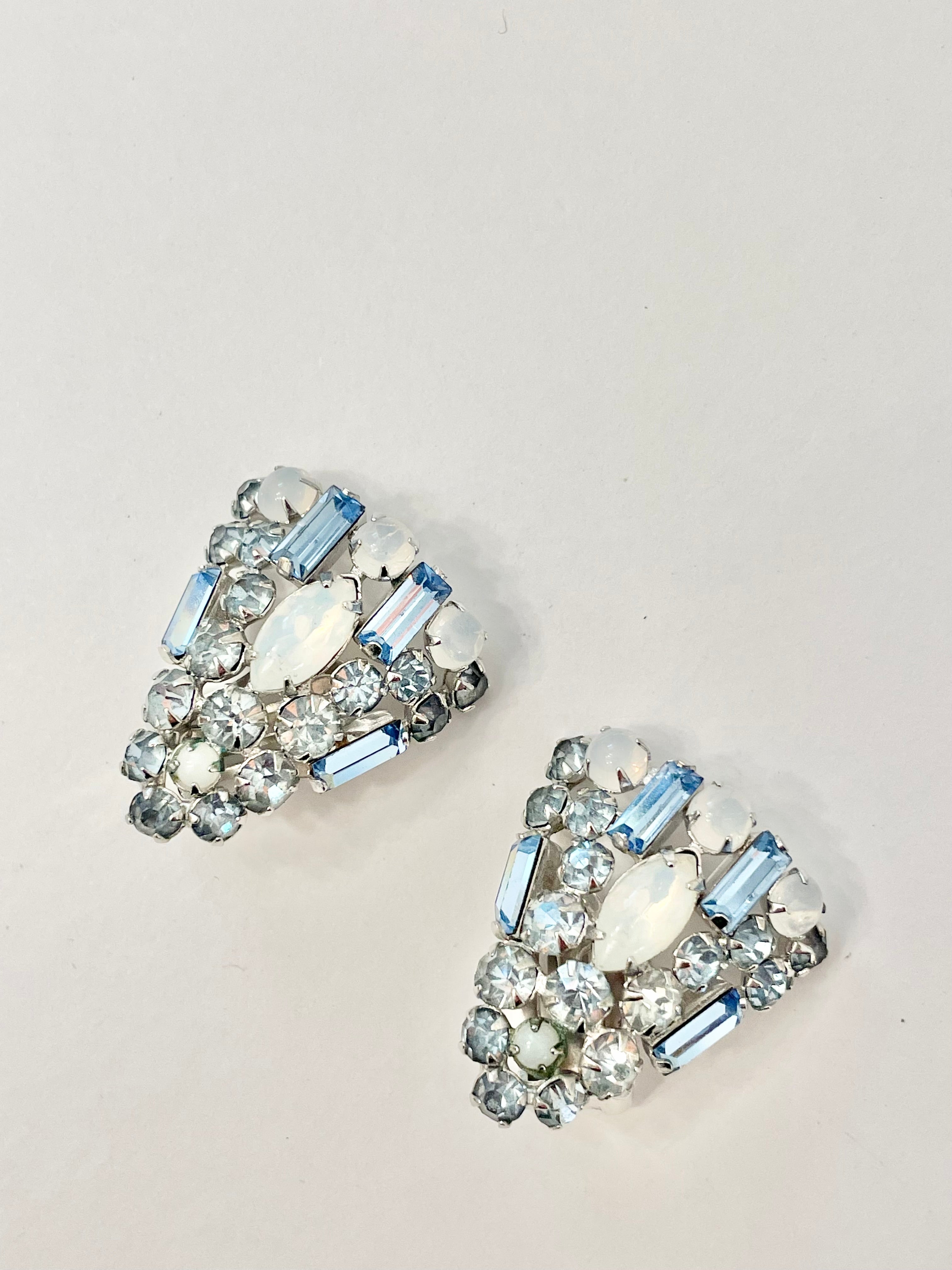 Vintage 1960's Made in France, soft blue and opal glass stunning, feminine earrings...