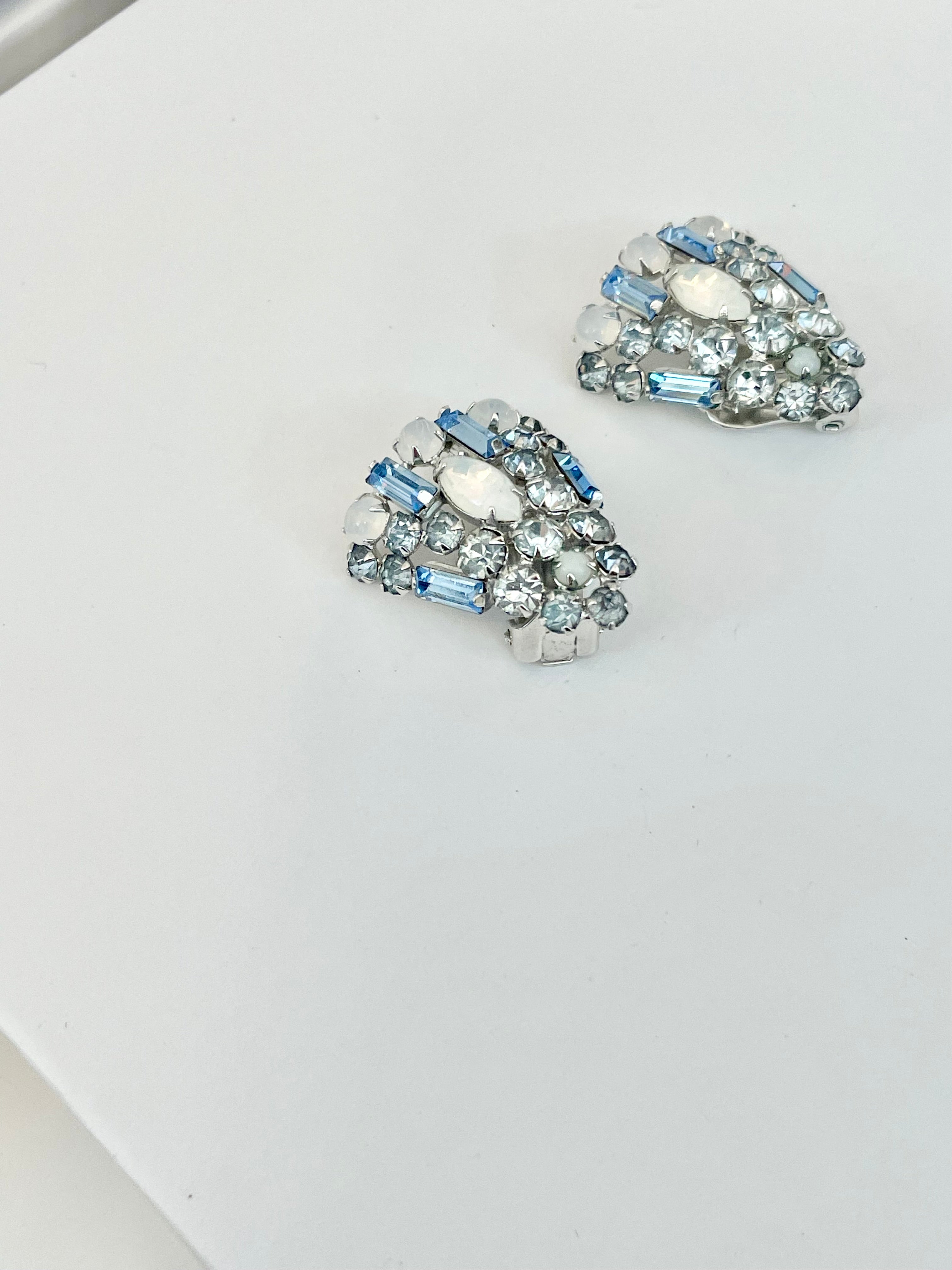 Vintage 1960's Made in France, soft blue and opal glass stunning, feminine earrings...