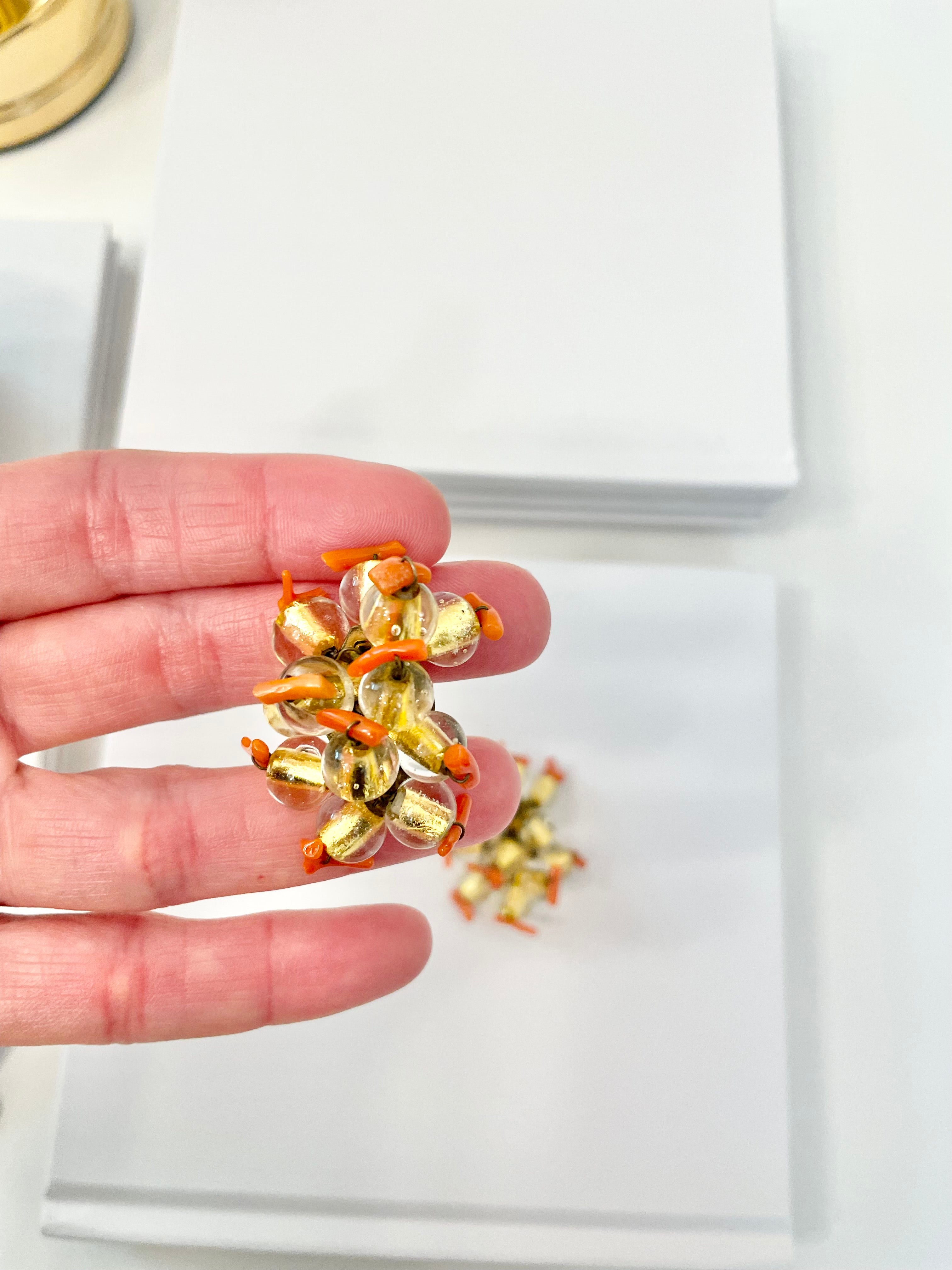 1950's classy yellow glass, and branch coral clip earrings.. Made in France.