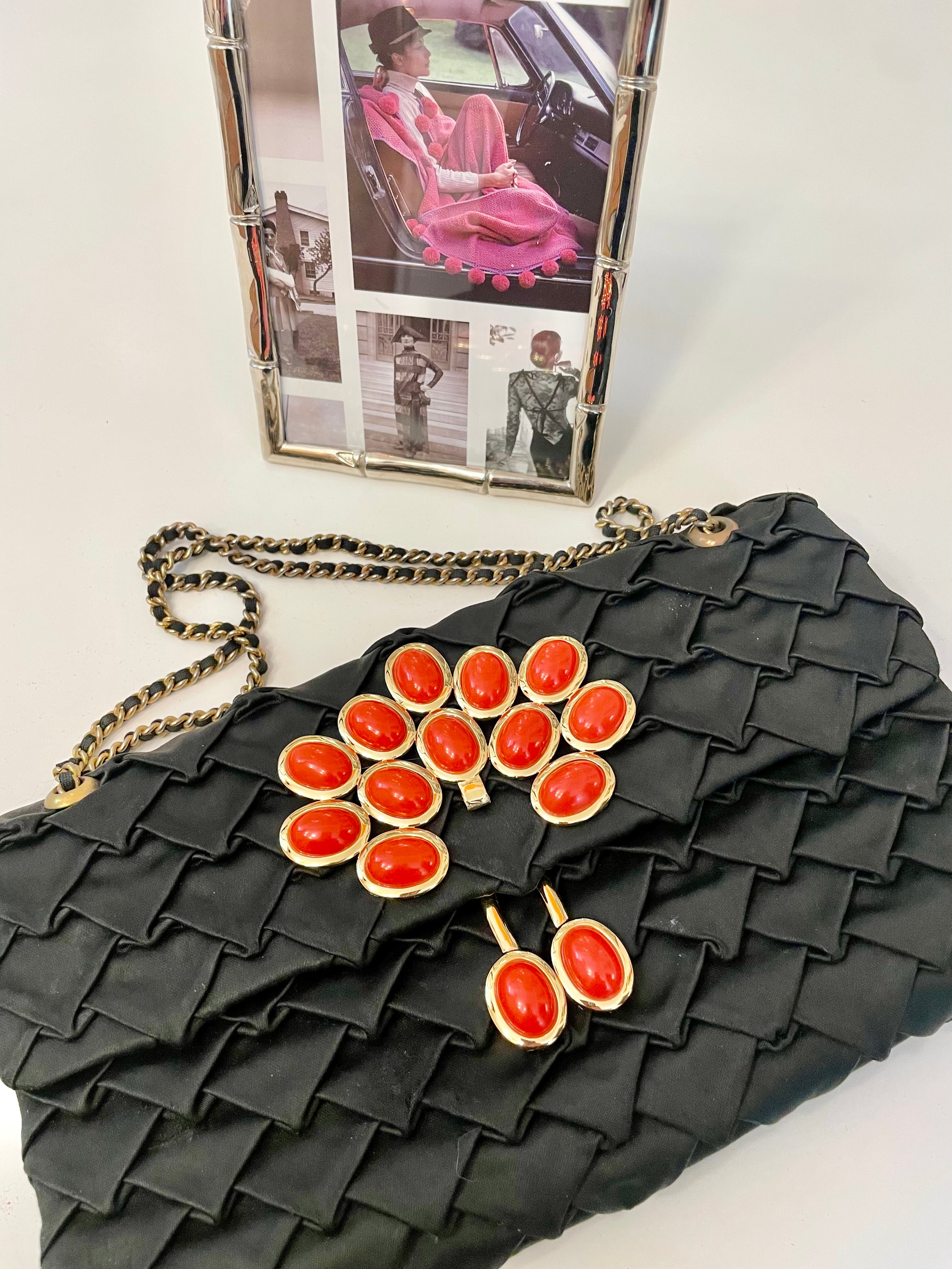 Vintage flirty satin bag adorned with coral and gold..... so sassy.