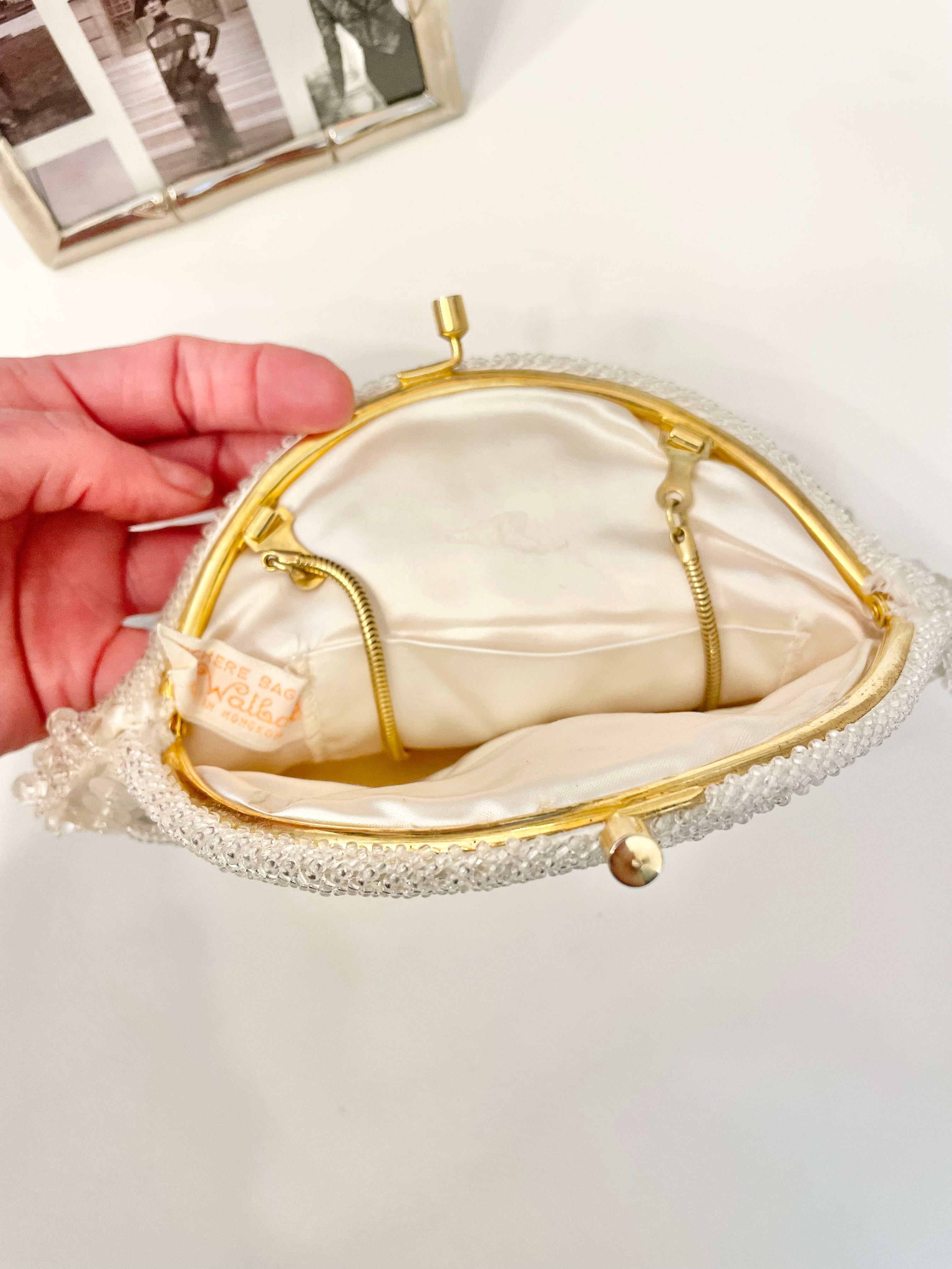 1960's charming ivory satin cha cha bag....