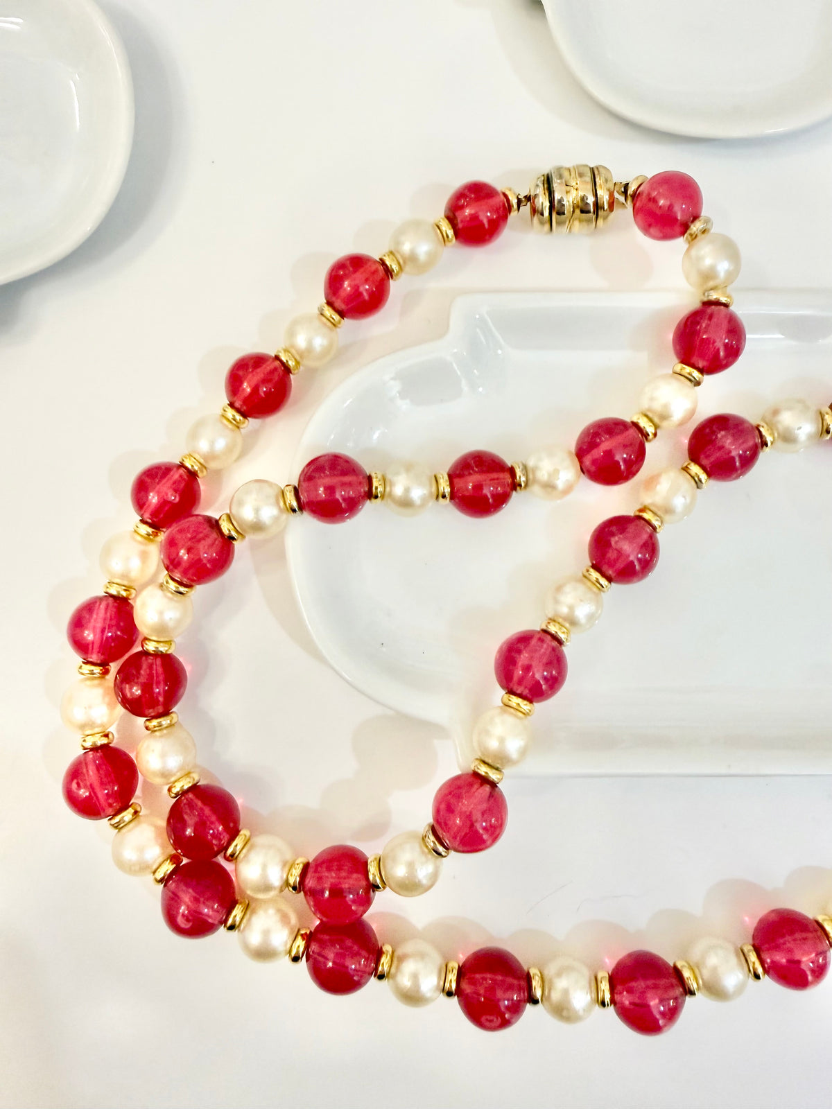 The prettiest deep faux ruby glass beaded necklace ..... a perfect layering piece