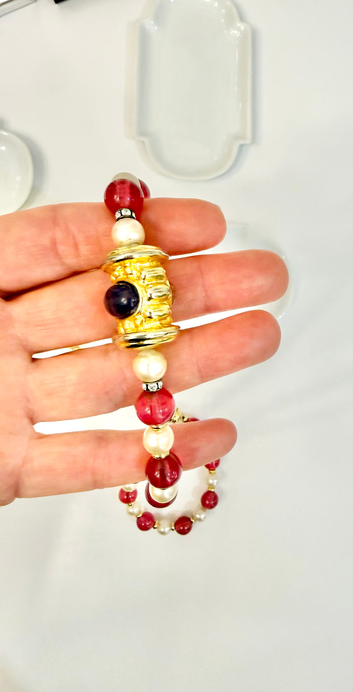 The prettiest deep faux ruby glass beaded necklace ..... a perfect layering piece
