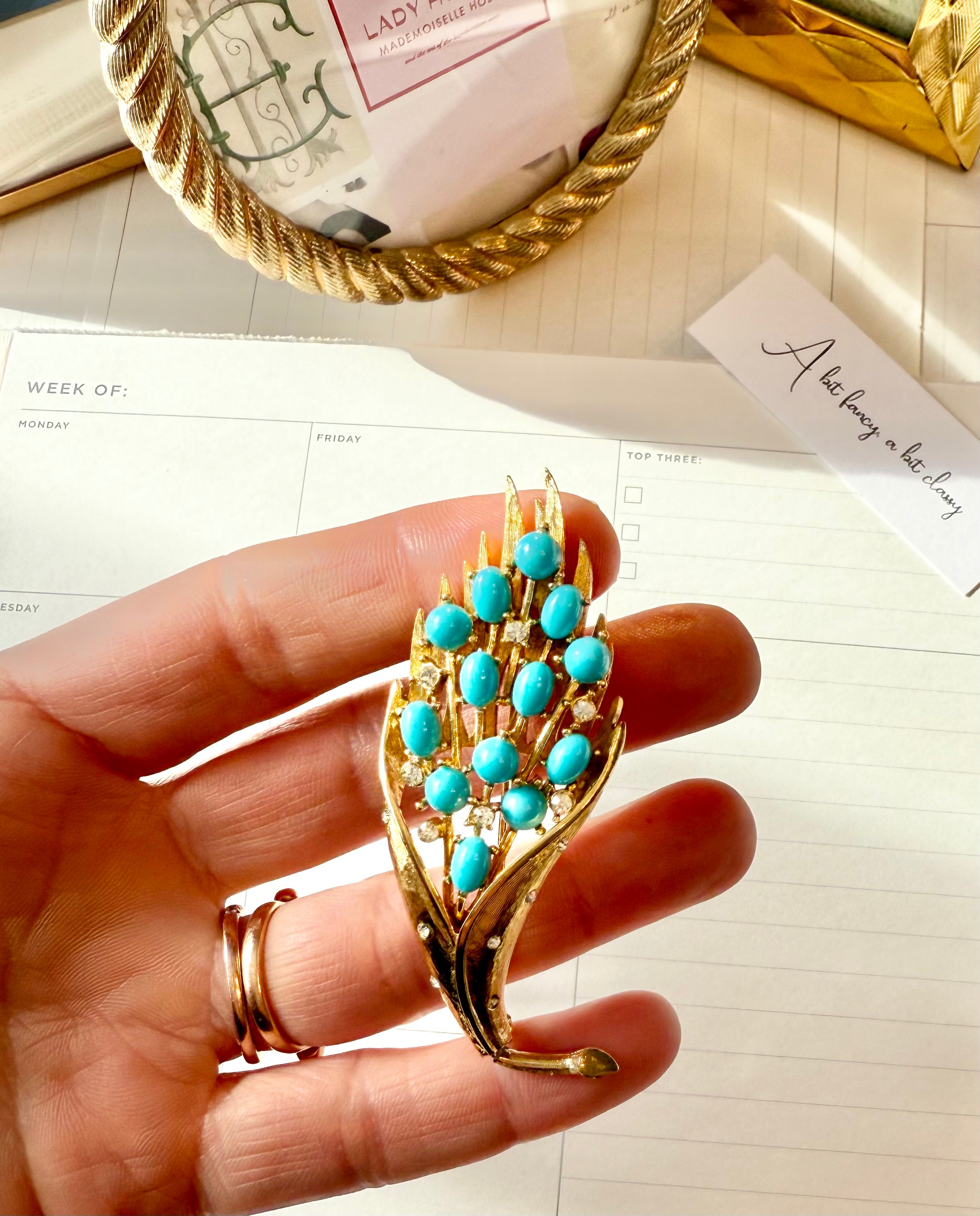 1960's most delicious faux turquoise brooch... so elegant