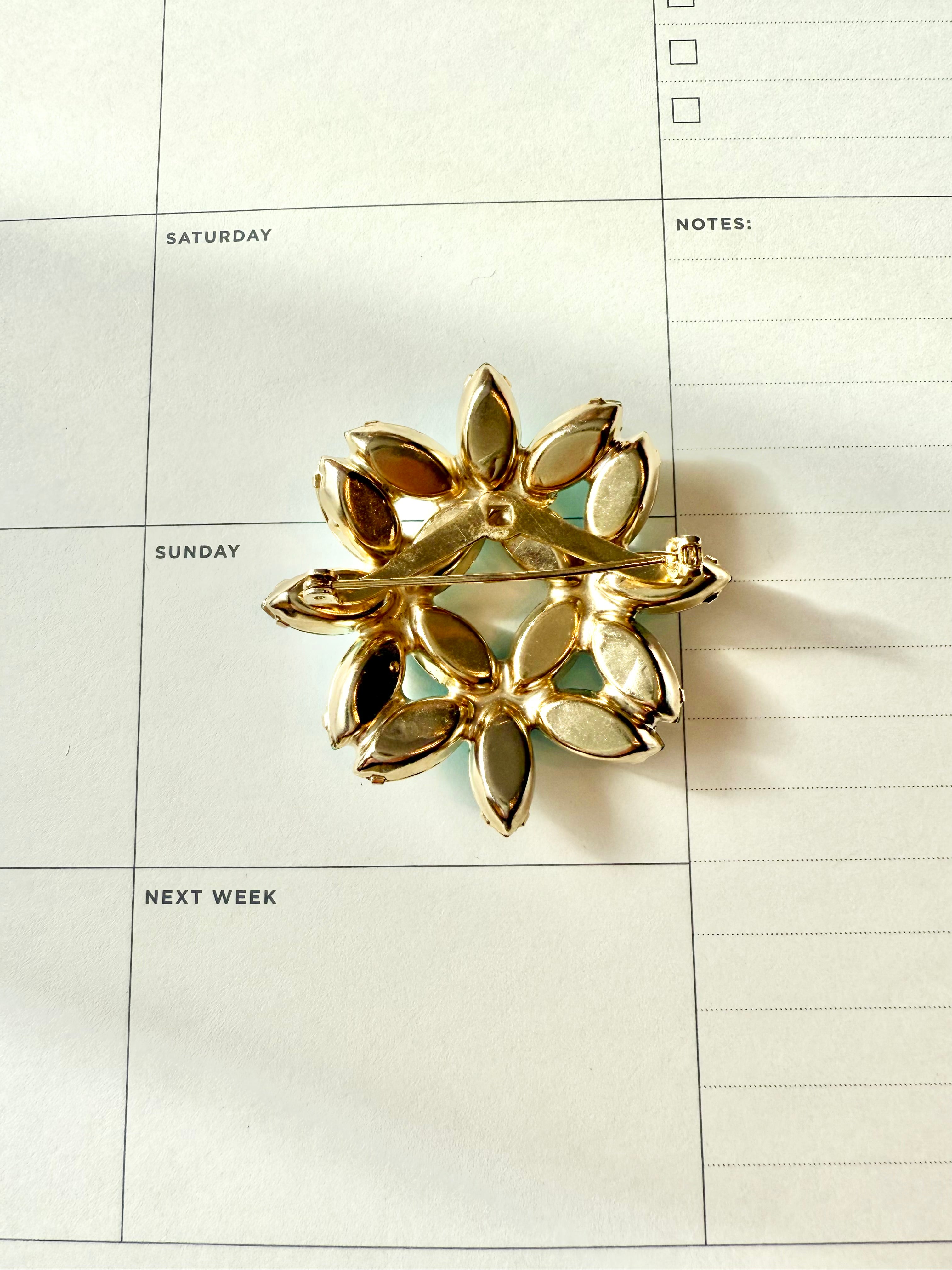 1960's aqua glass super fancy flower brooch...