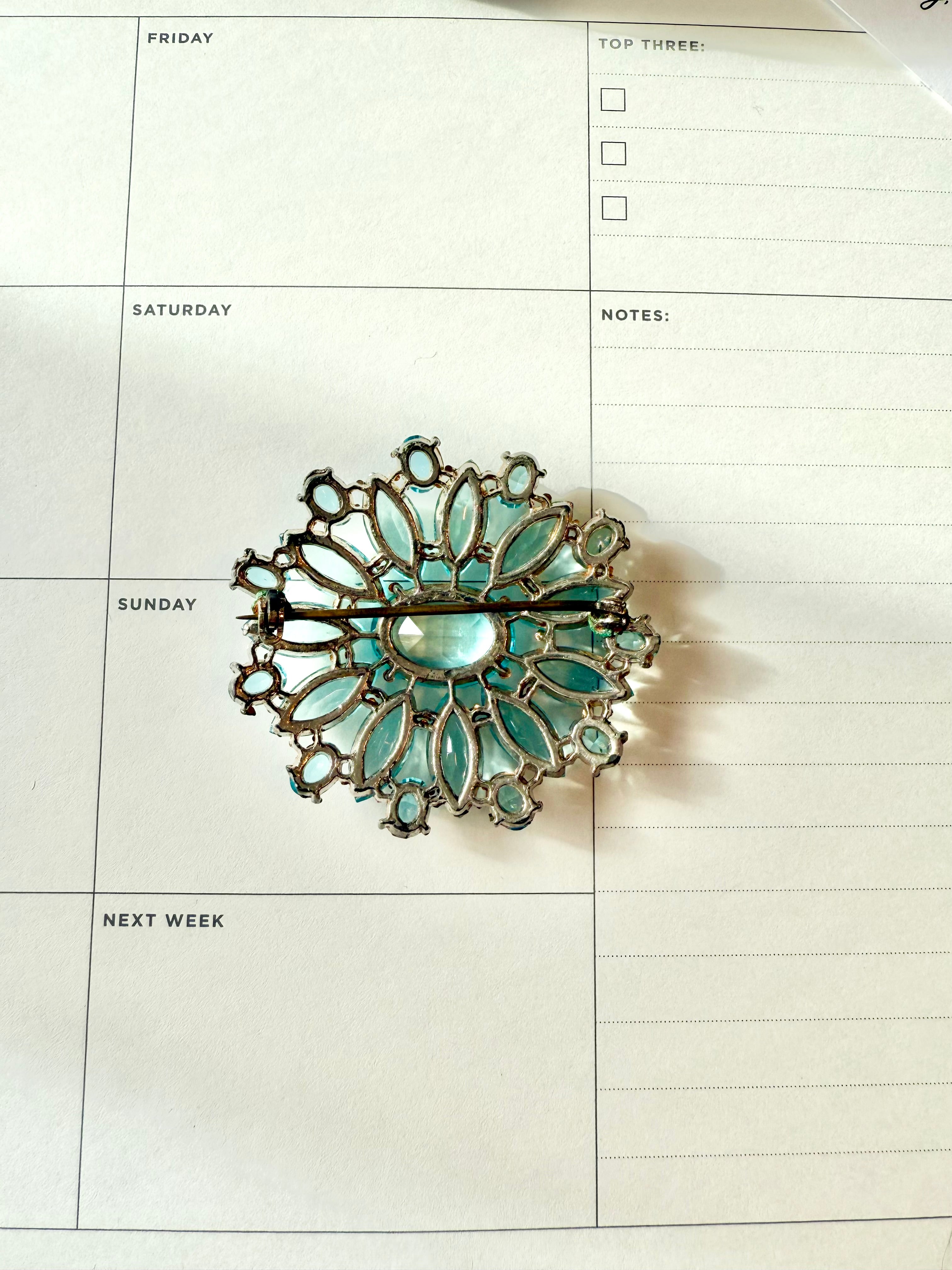 1930's stunning aquamarine glass brooch... so divine