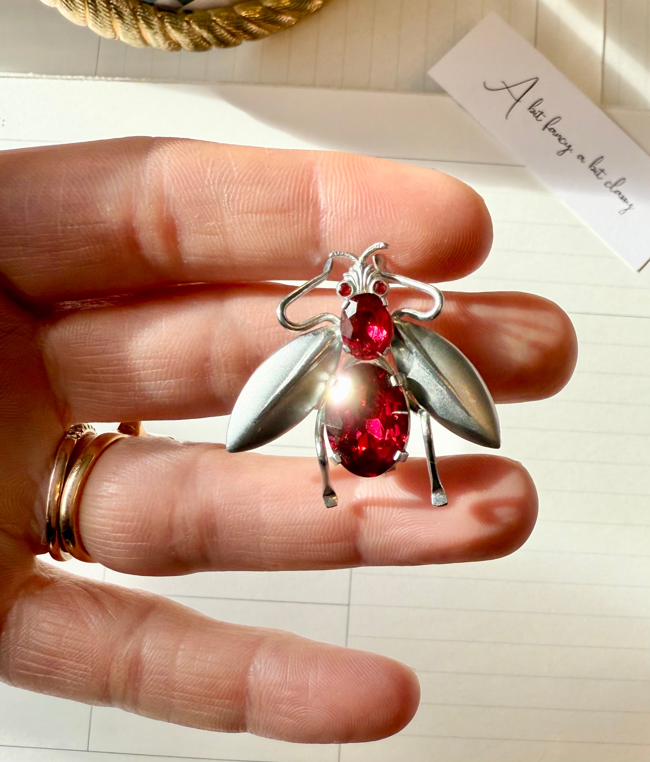 1960's divine ruby glass fly brooch... so chic.. would look so chic on your evening clutch bag!