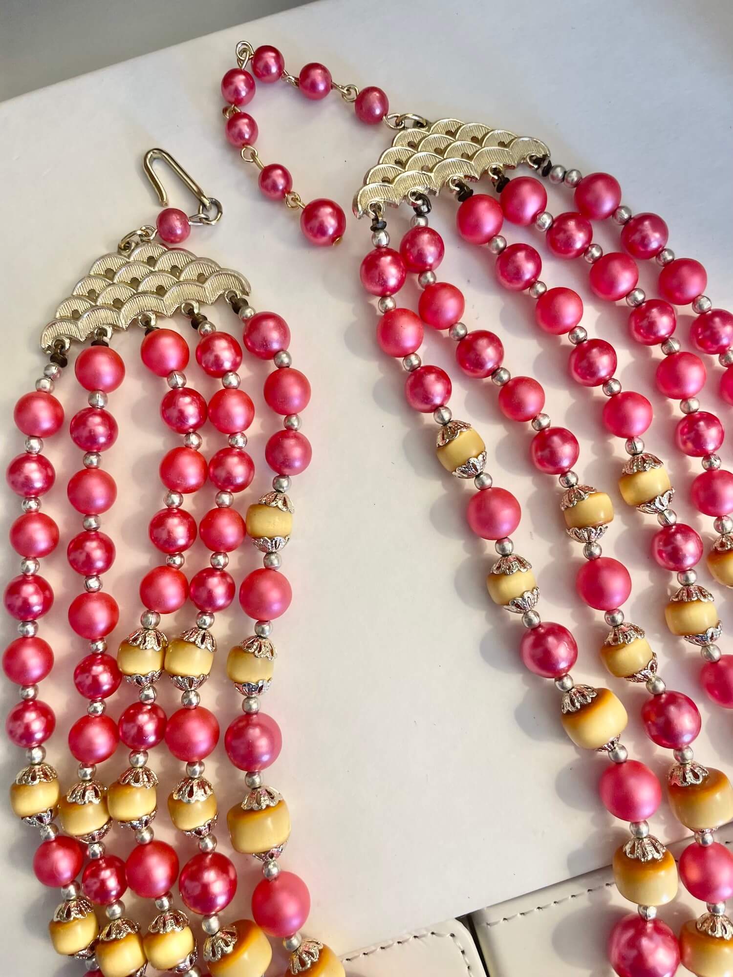 Vintage 1960's gorgeous multi strand, deep pink and gold! delightful