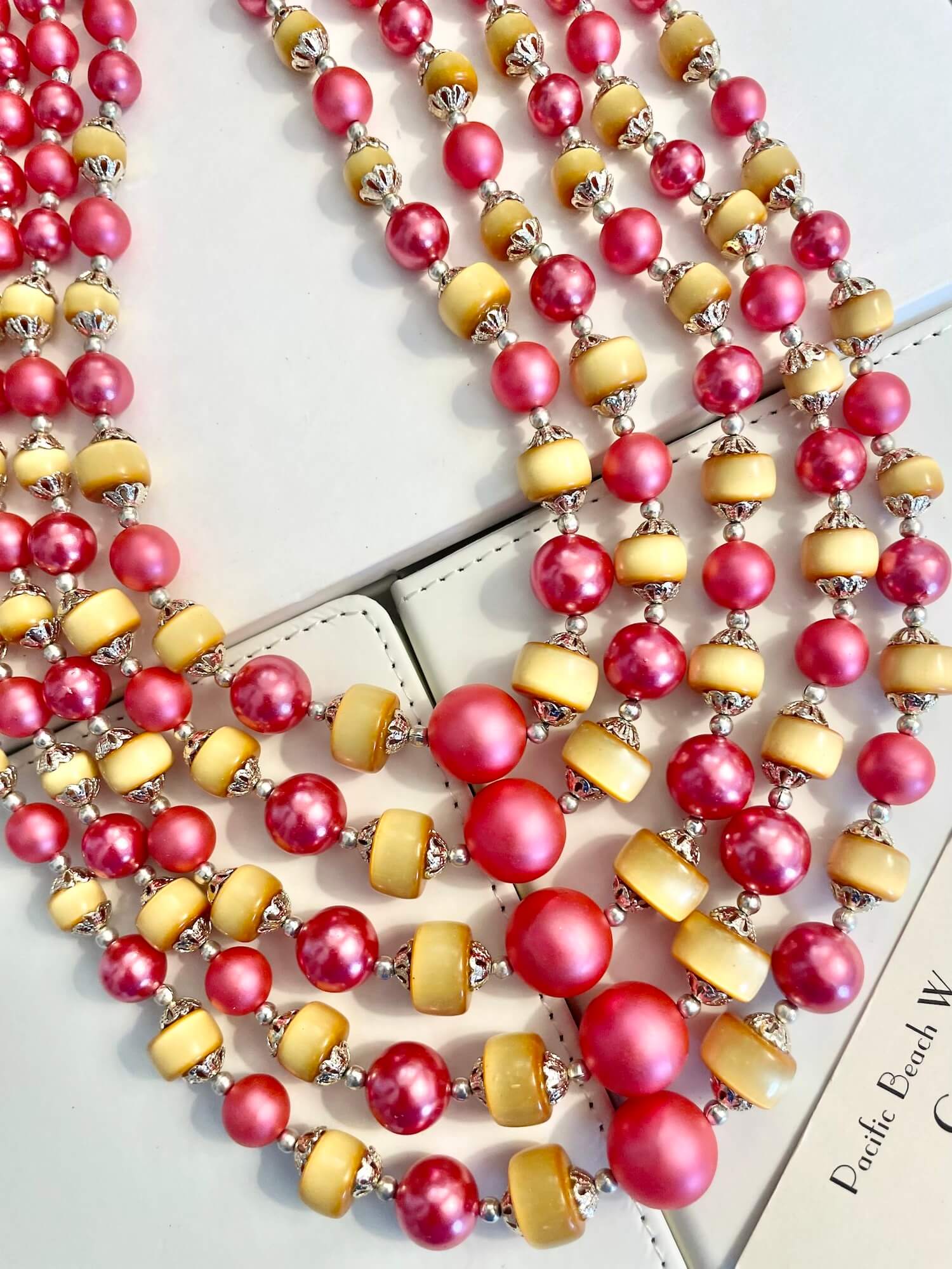 Vintage 1960's gorgeous multi strand, deep pink and gold! delightful
