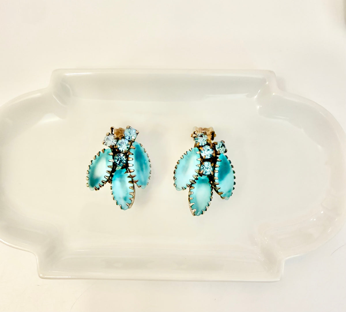 The most lovely 1960's aqua glass button earrings...