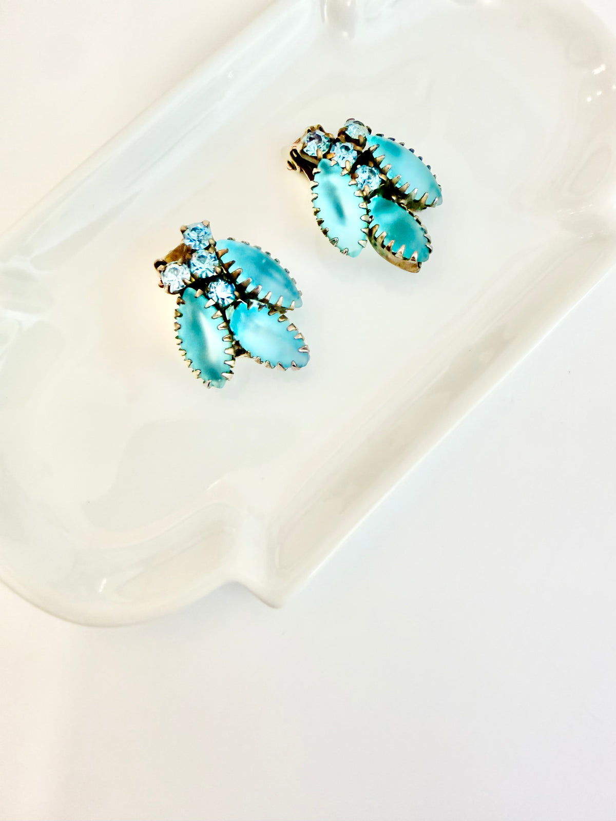 The most lovely 1960's aqua glass button earrings...