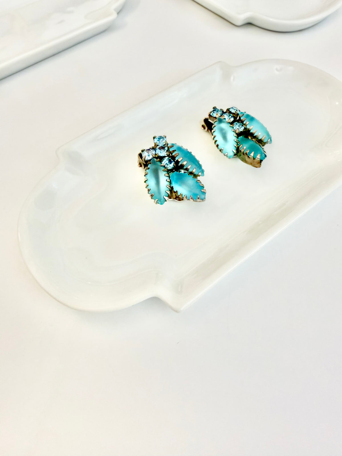 The most lovely 1960's aqua glass button earrings...