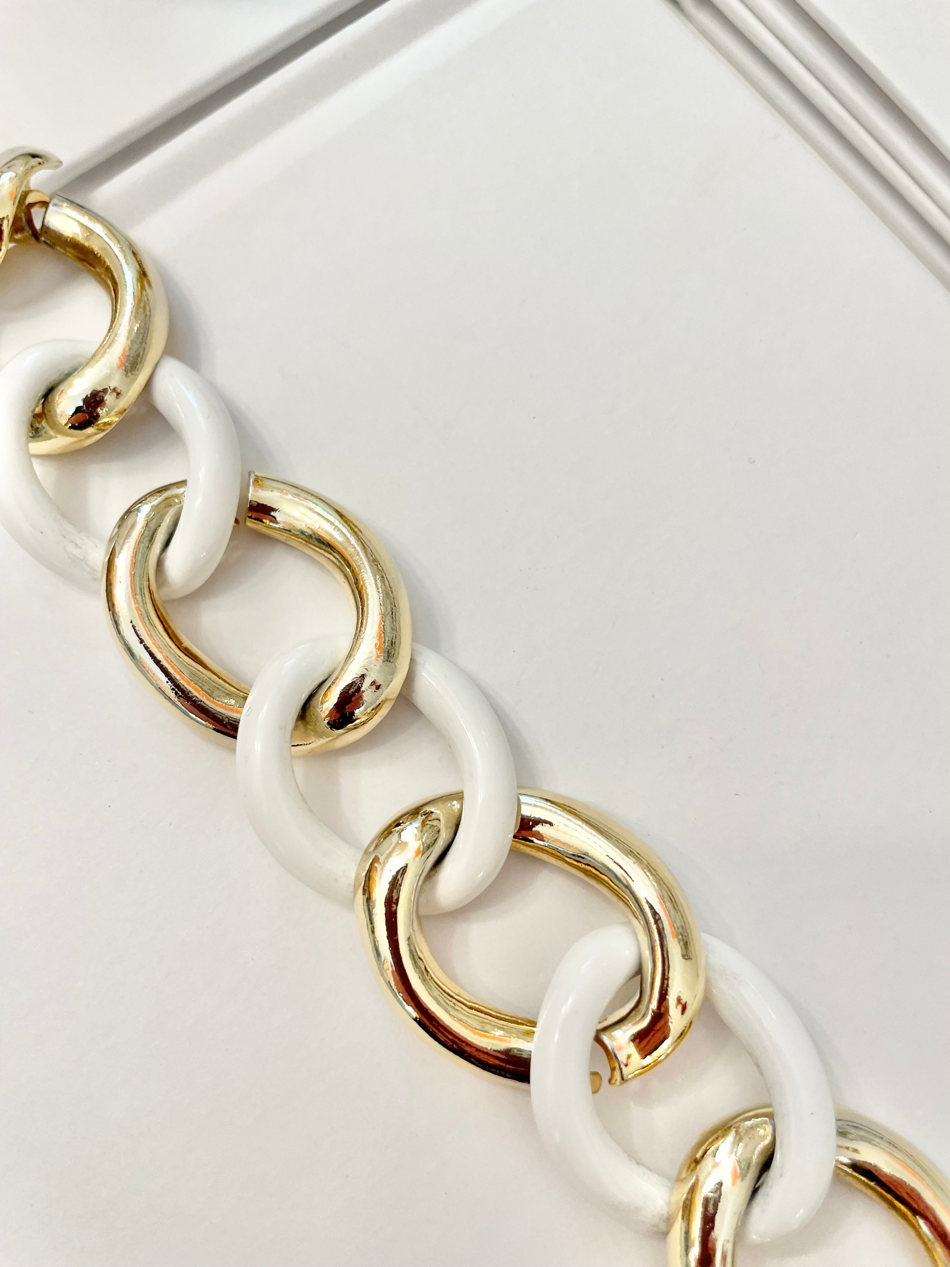 Vintage Kenneth Jay Lane classic white and gold chainlink bracelet...so classy