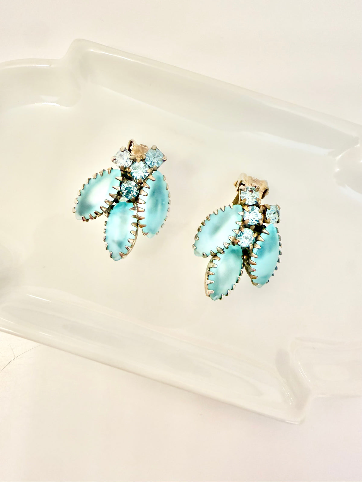 The most lovely 1960's aqua glass button earrings...