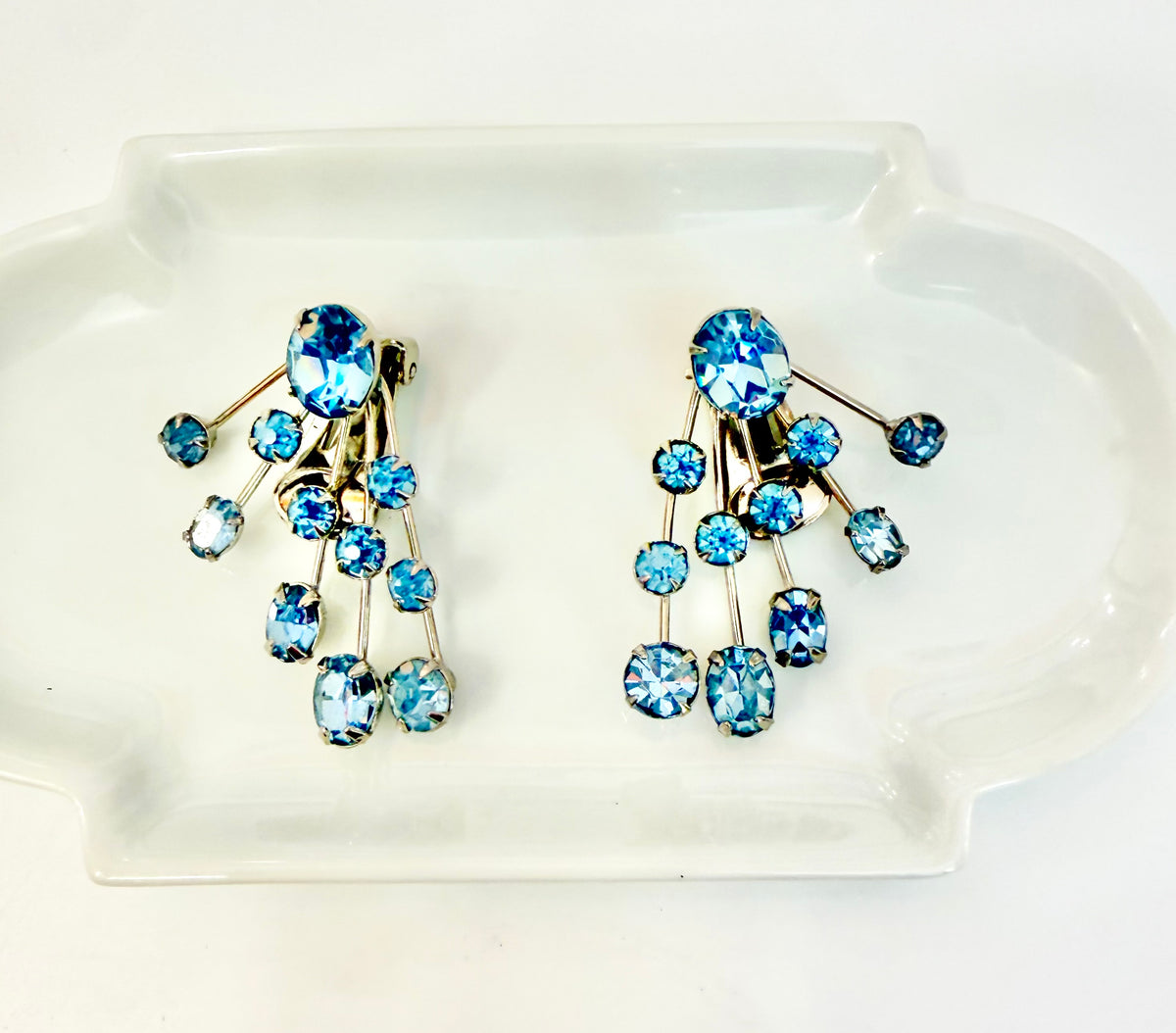 The most lovely 1960's powder blue glass ear climber earrings...