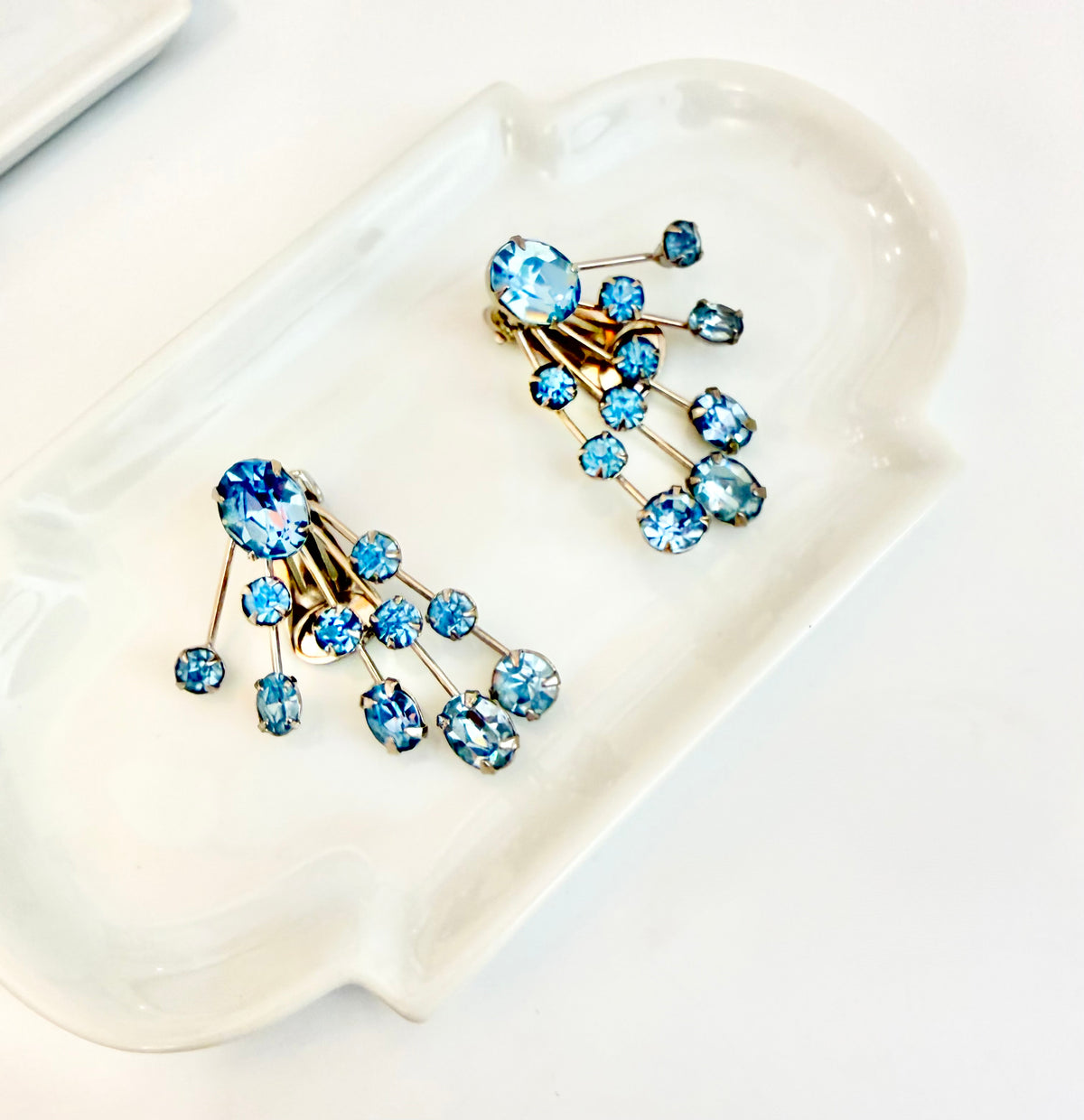 The most lovely 1960's powder blue glass ear climber earrings...