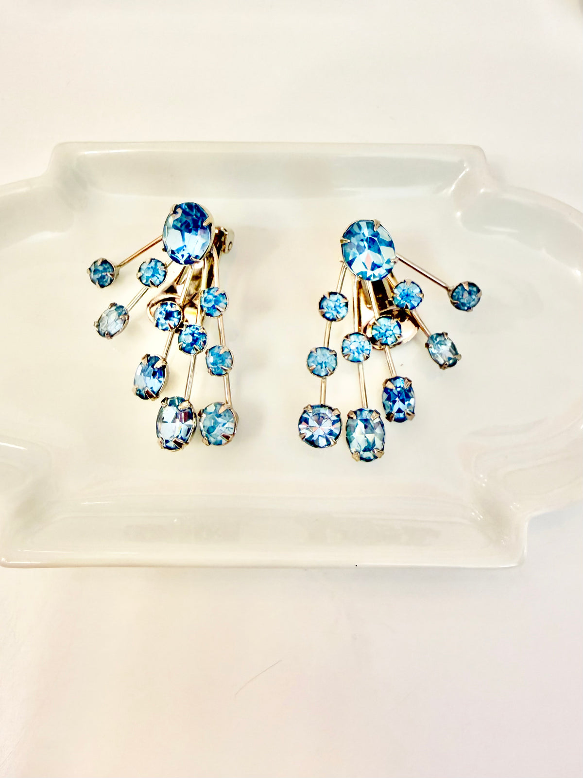 The most lovely 1960's powder blue glass ear climber earrings...