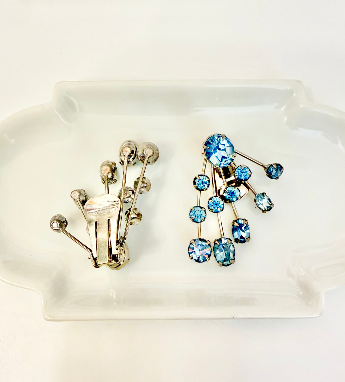 The most lovely 1960's powder blue glass ear climber earrings...