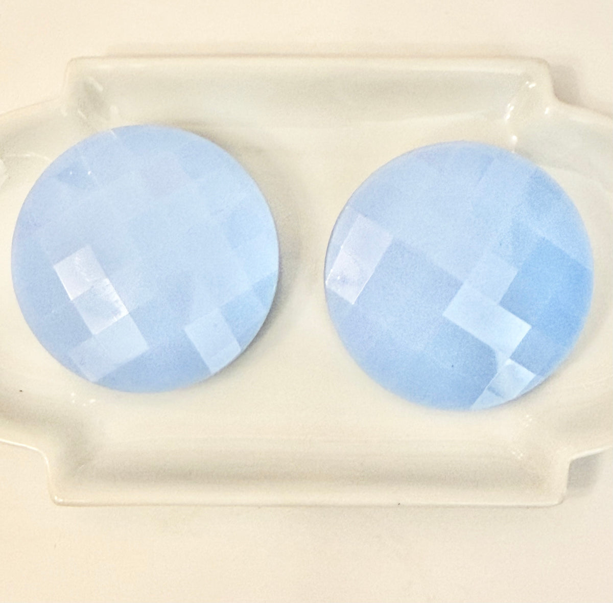 The most fabulous perwinkle faceted glass button earrings.... oh the color!