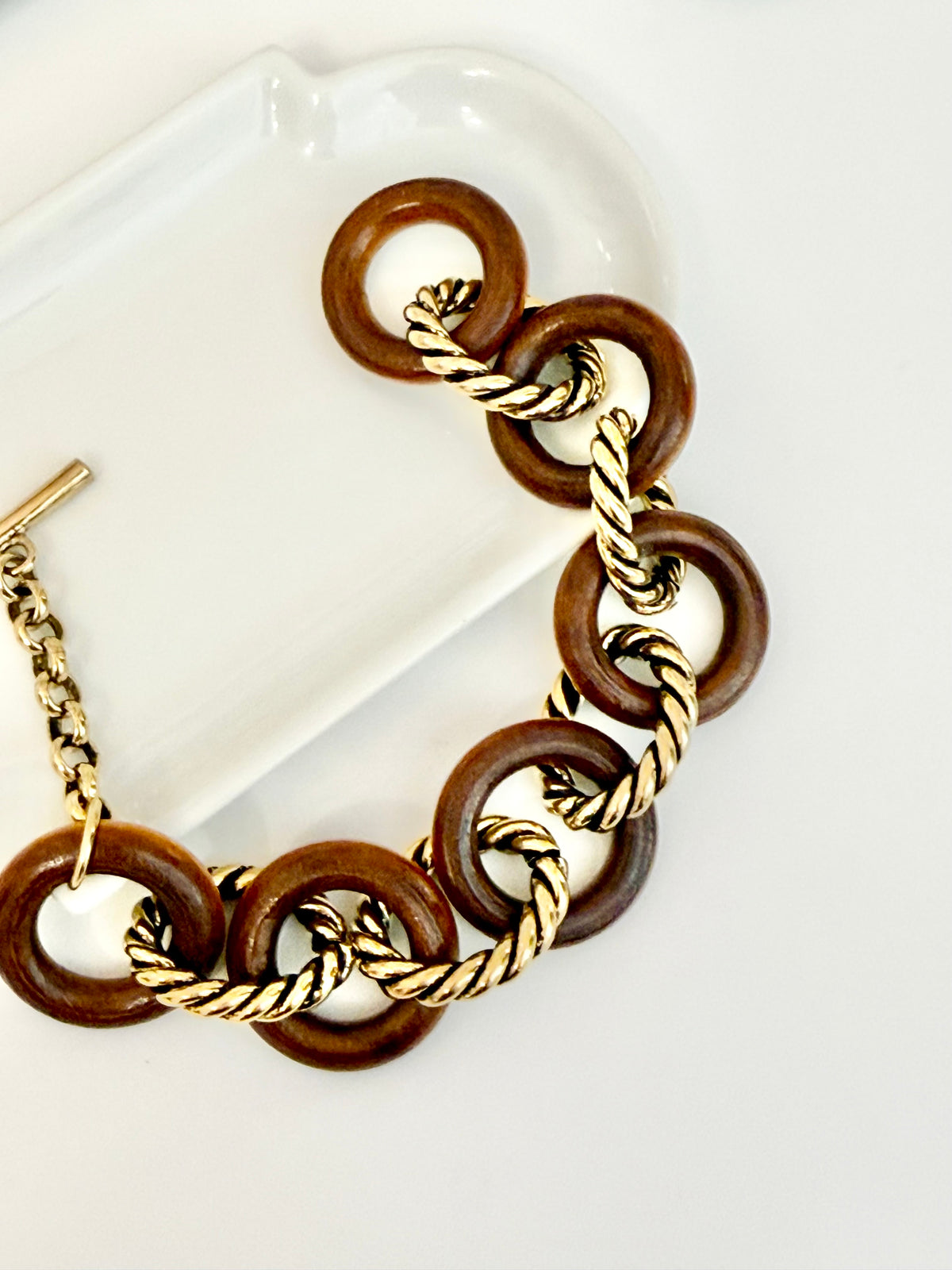The most classy wood link bracelet with sassy toggle.