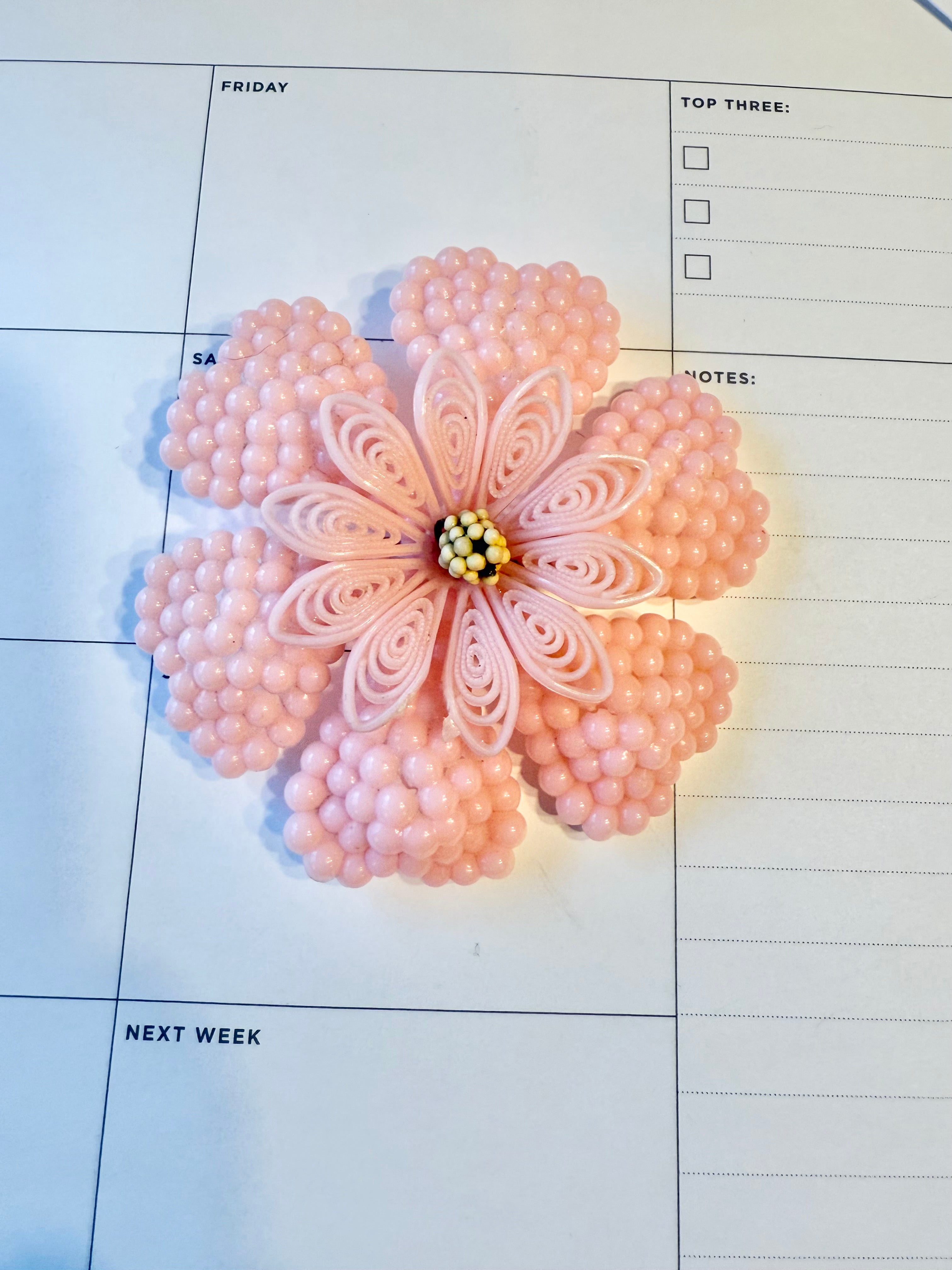 1950's large soft pink flower brooch.... so feminine