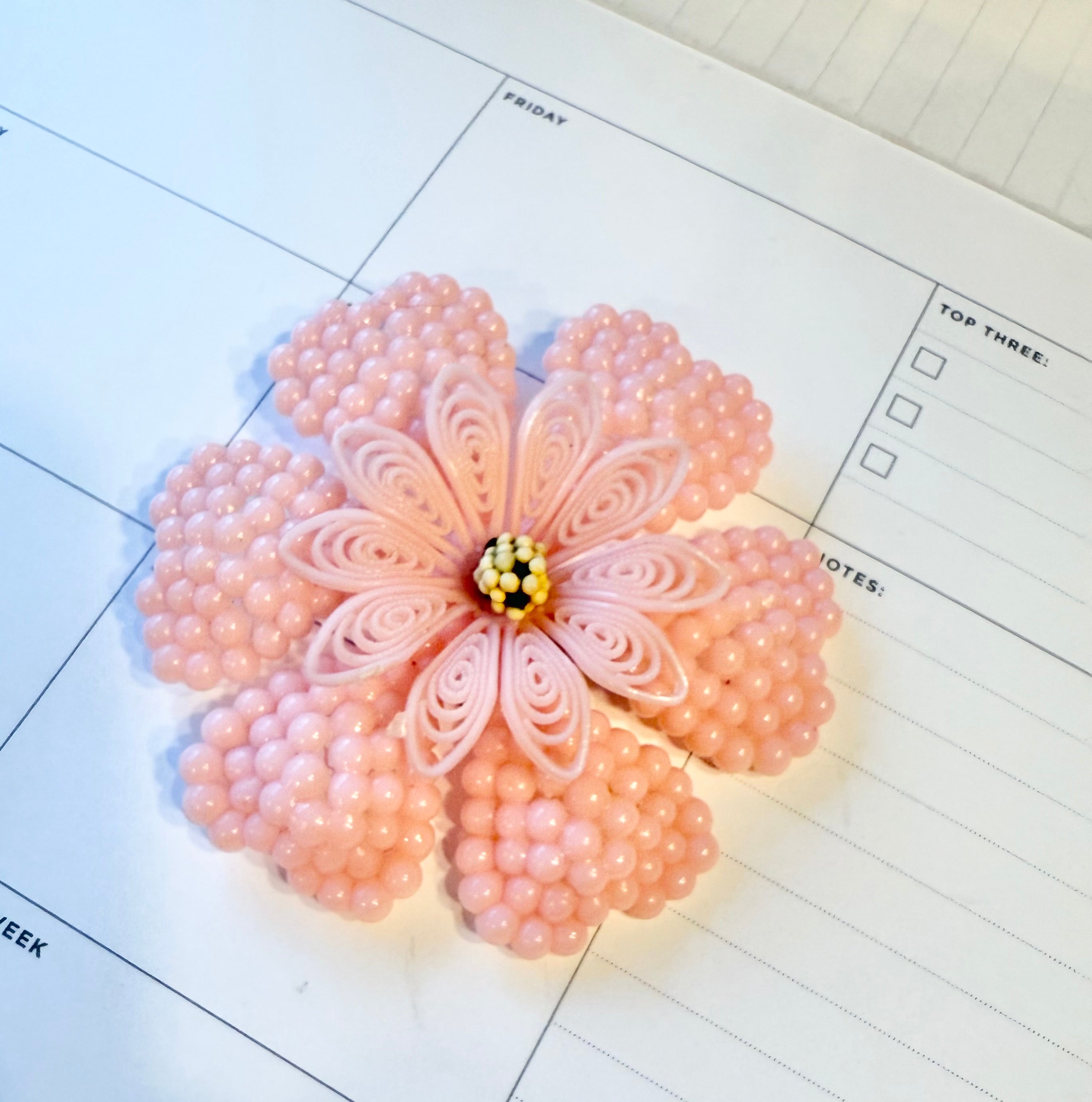 1950's large soft pink flower brooch.... so feminine