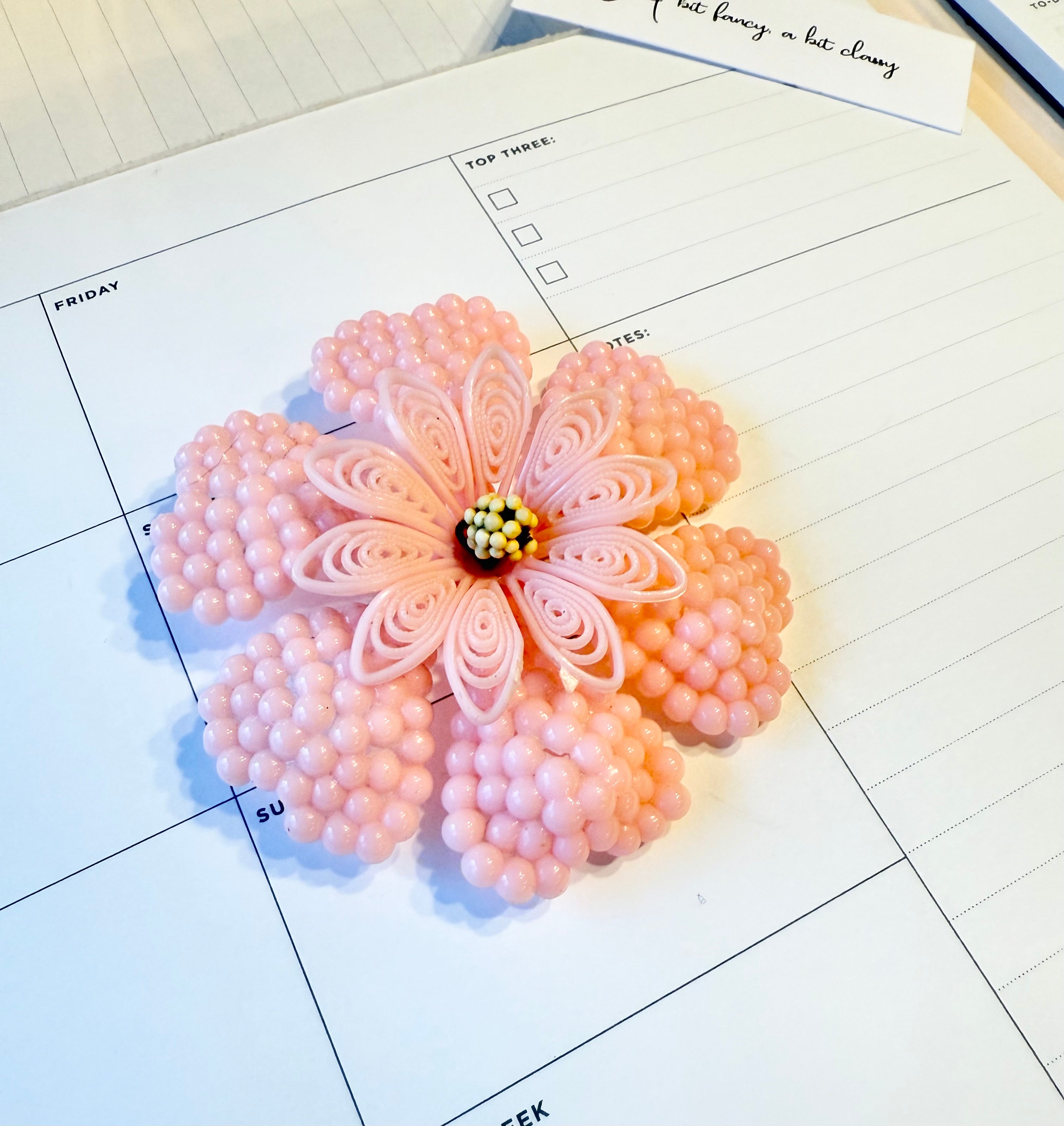 1950's large soft pink flower brooch.... so feminine