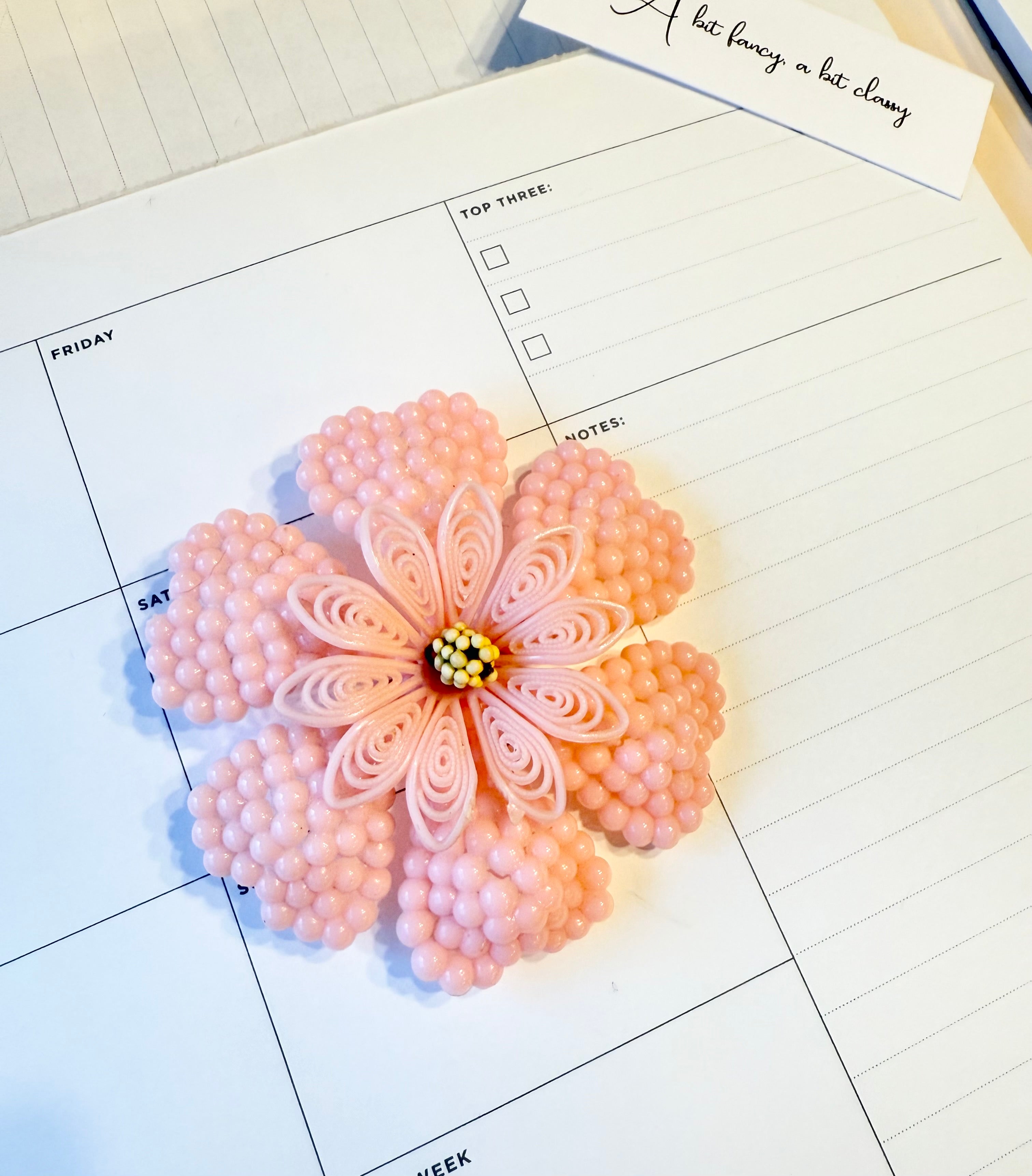 1950's large soft pink flower brooch.... so feminine