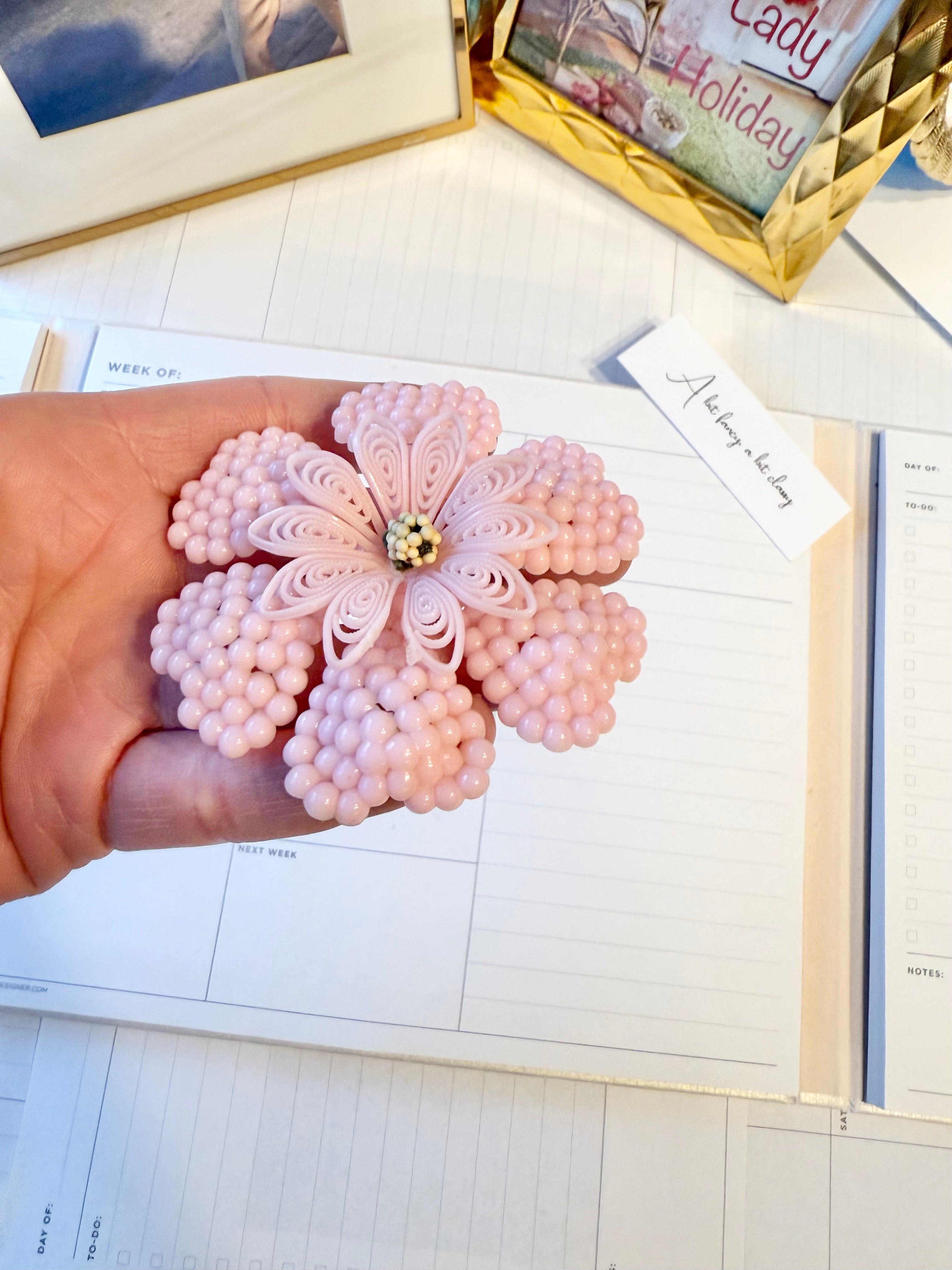 1950's large soft pink flower brooch.... so feminine