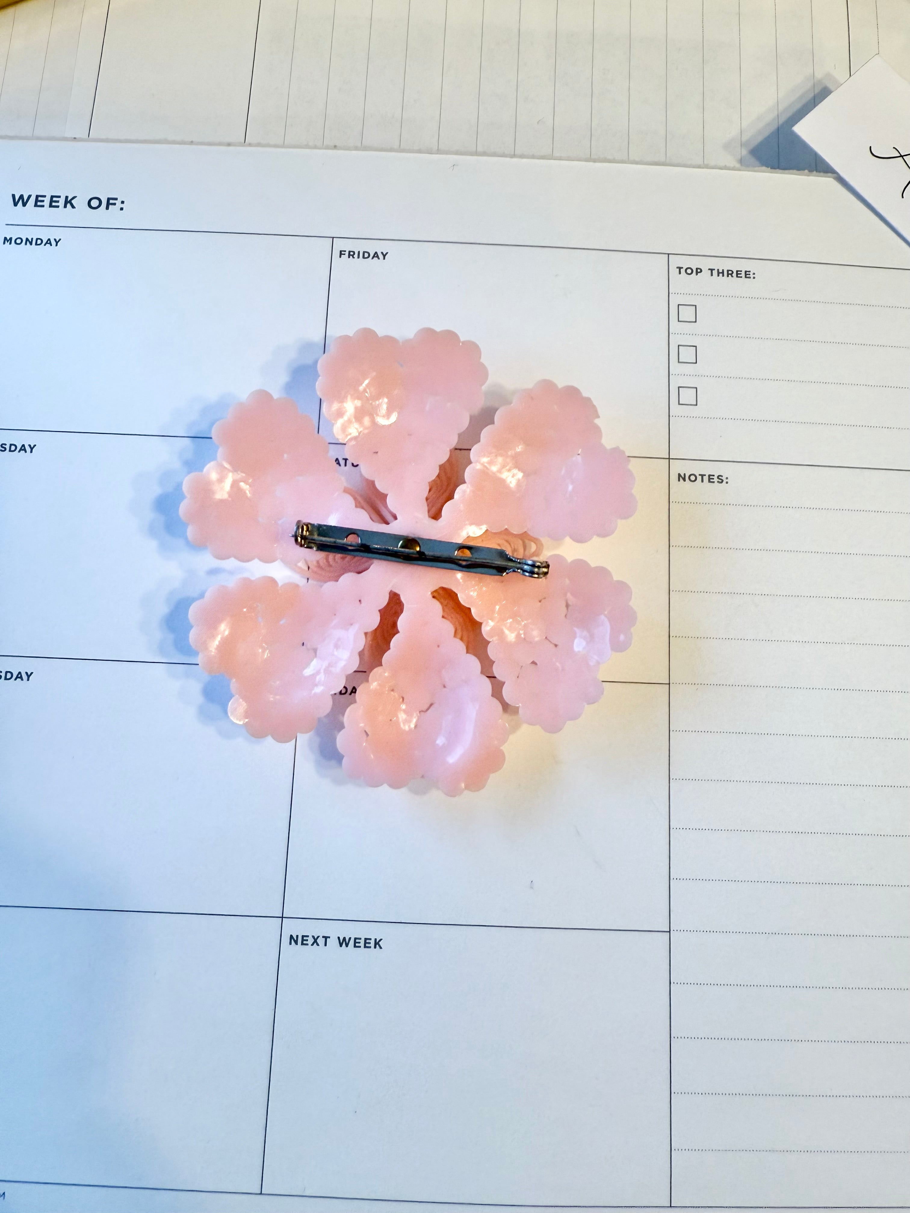 1950's large soft pink flower brooch.... so feminine