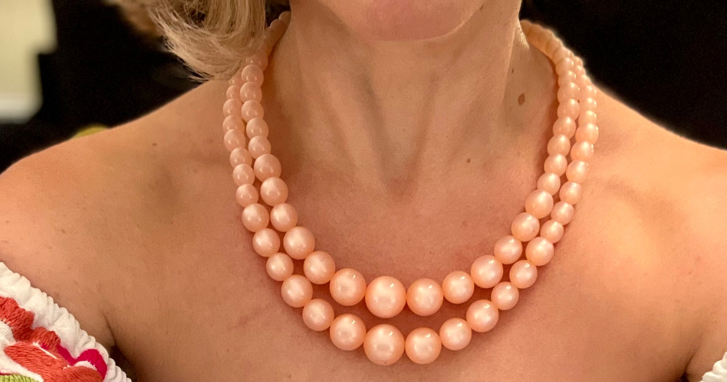 The most beautiful blush colored moon glow, classy double strand necklace...Oh so feminine