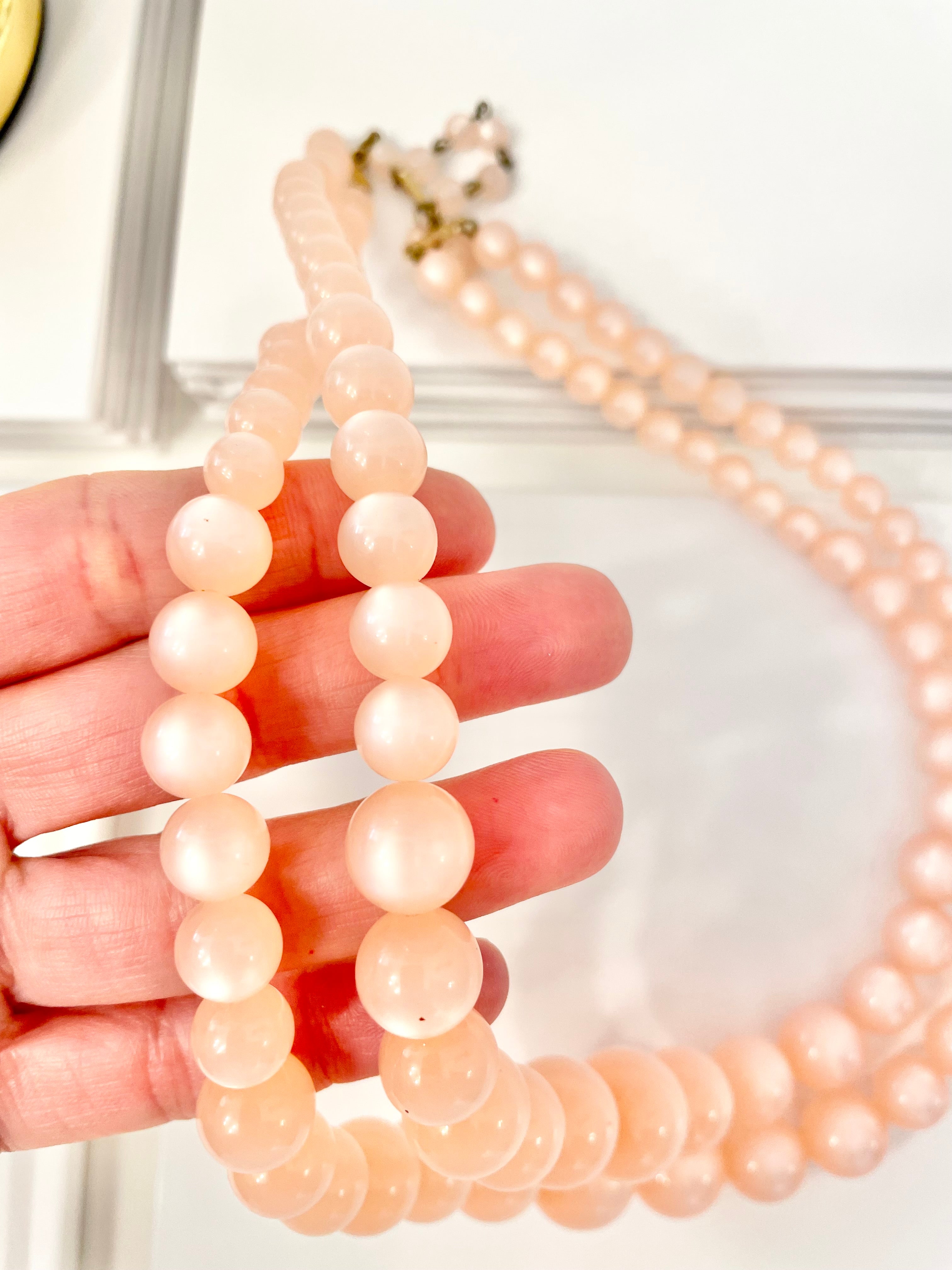 The most beautiful blush colored moon glow, classy double strand necklace...Oh so feminine