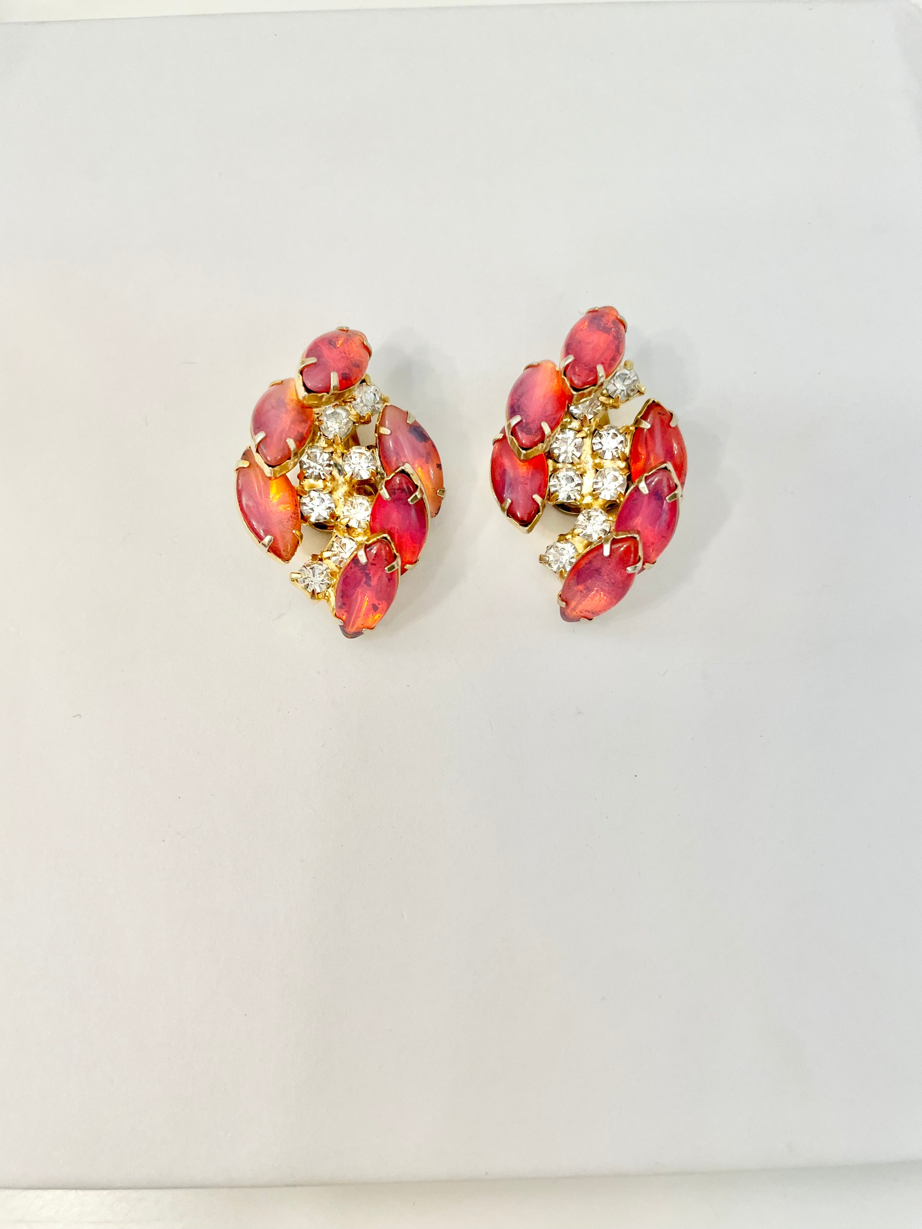 1960's made in France stunning pink glass cluster earrings.... so elegant