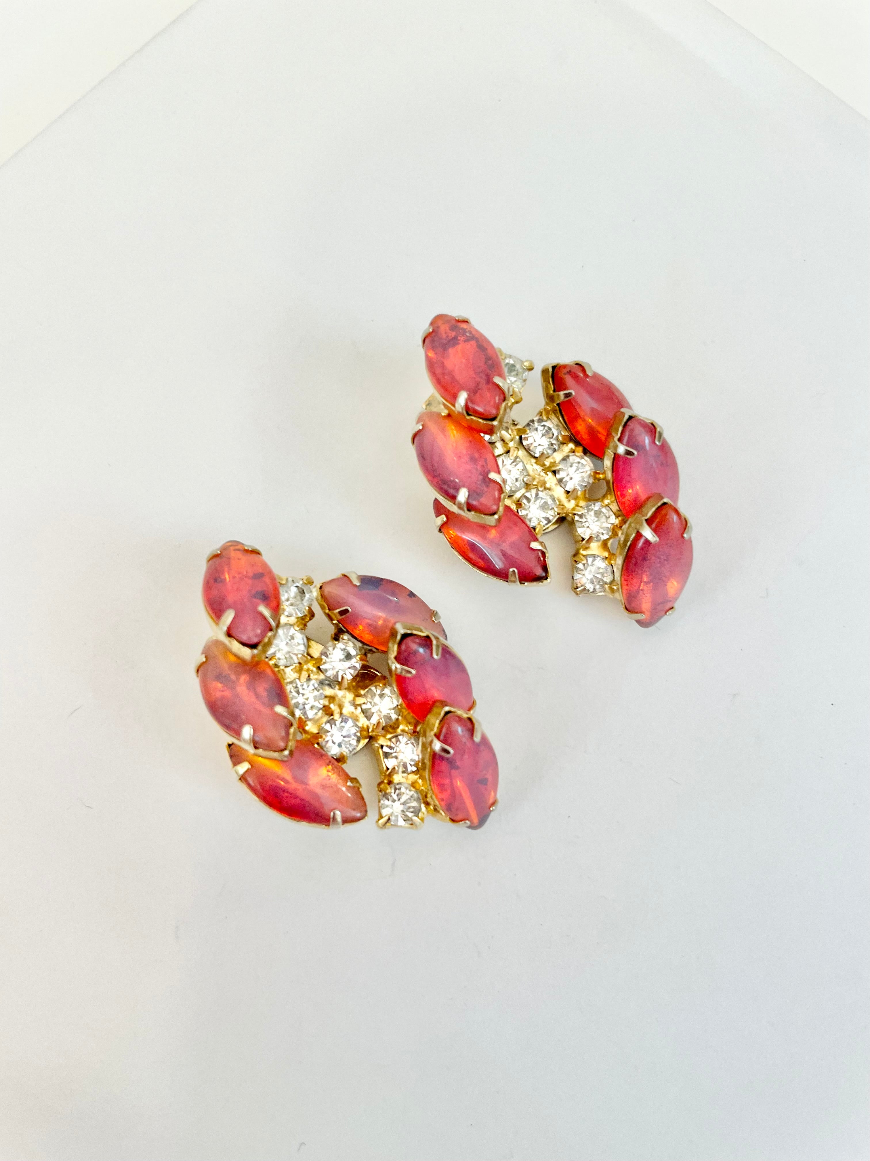 1960's made in France stunning pink glass cluster earrings.... so elegant