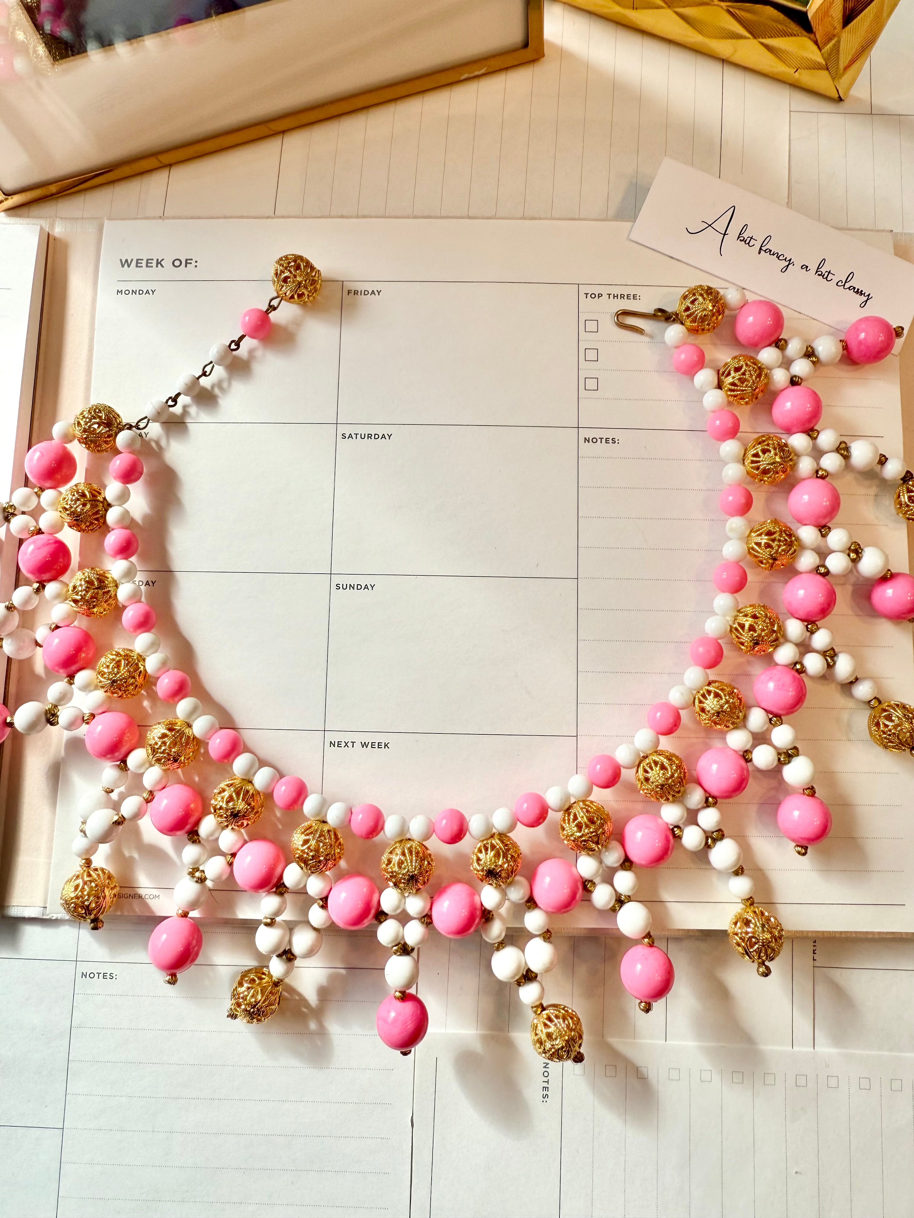 Made In France stunning pink and gold collar necklace...