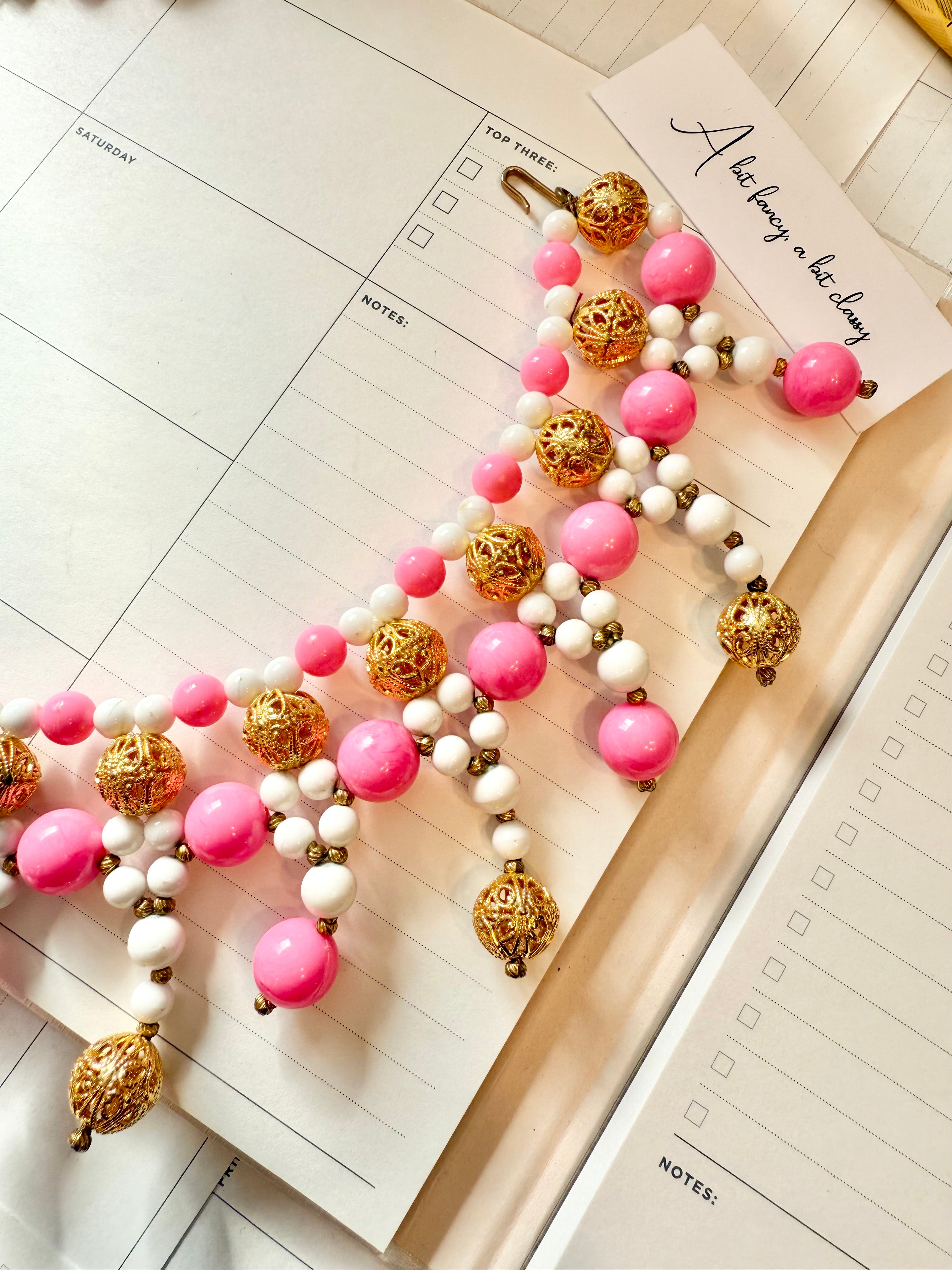 Made In France stunning pink and gold collar necklace...