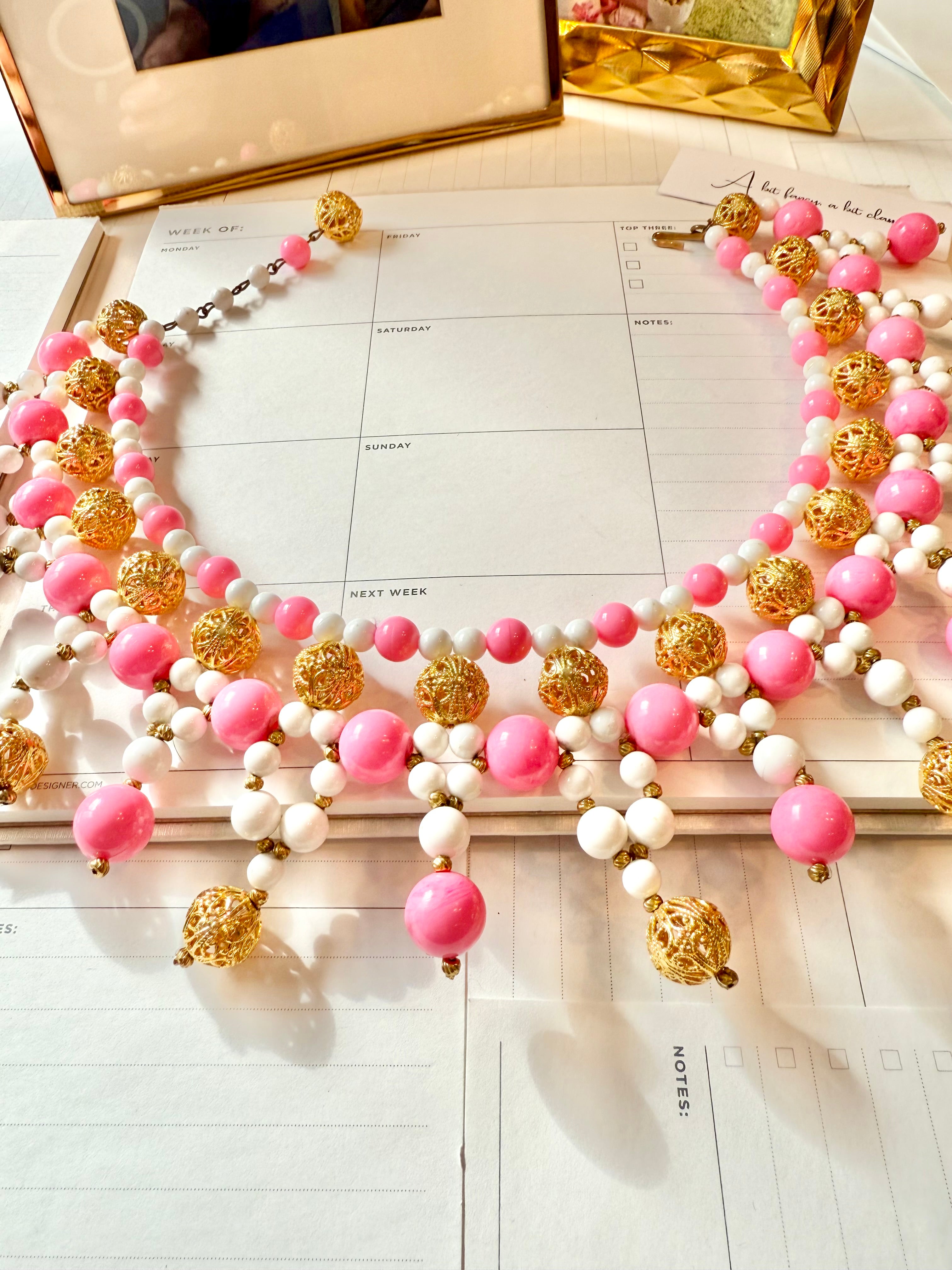 Made In France stunning pink and gold collar necklace...