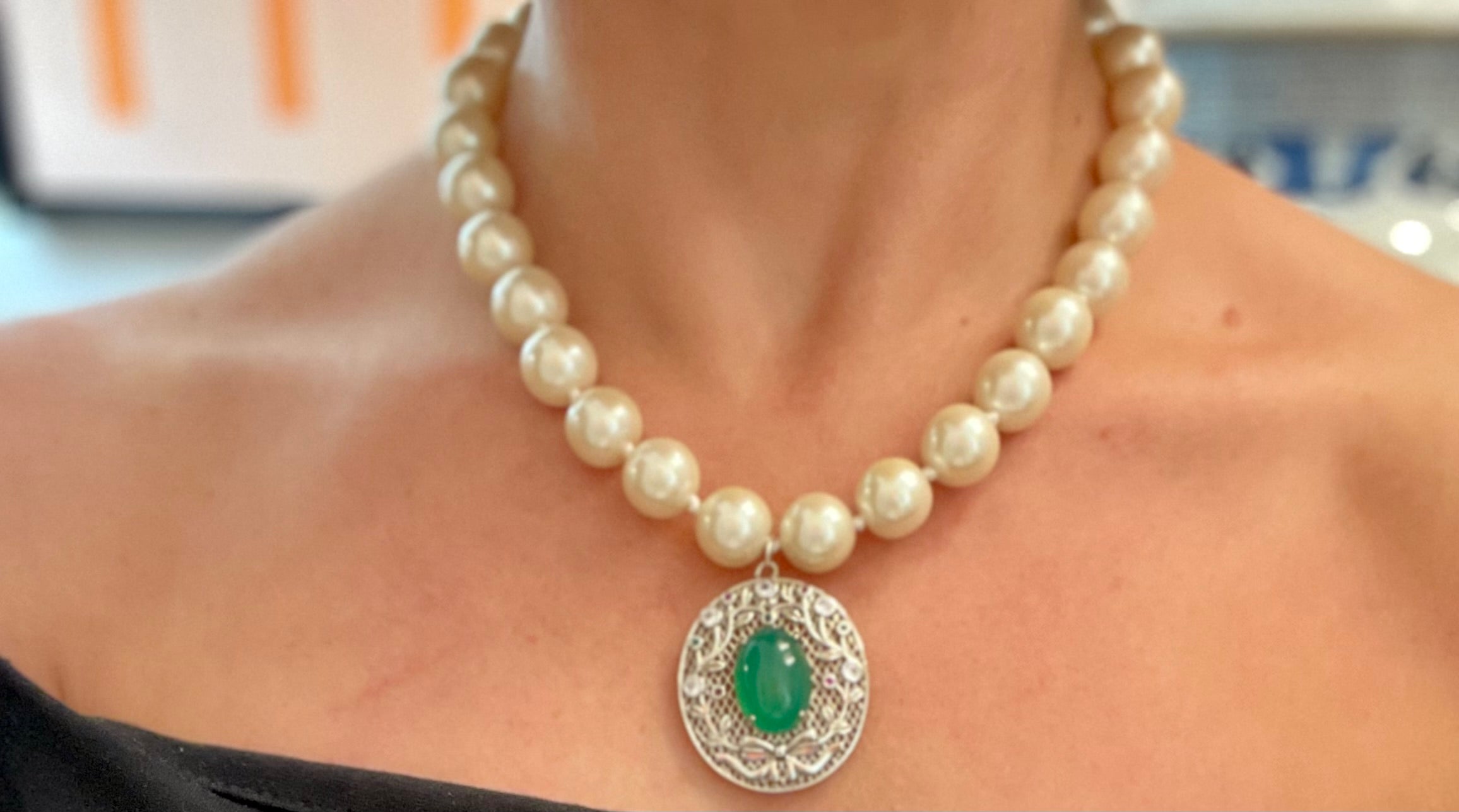 Isn't she Charming! This lady loves anything pearls... This one of a kind necklace is truly divine!