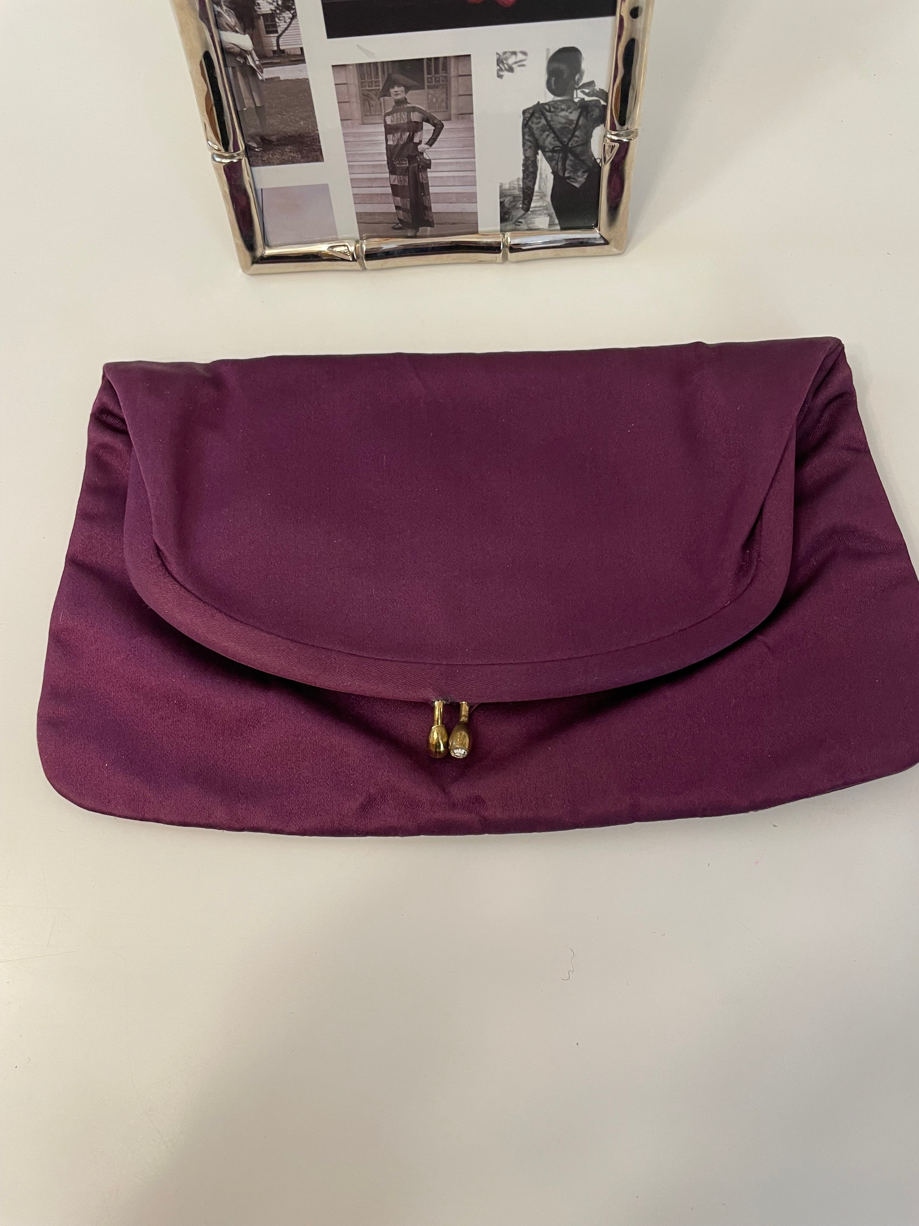 1960's Saks Fifth Ave deep purple satin fold over bag... so delightful