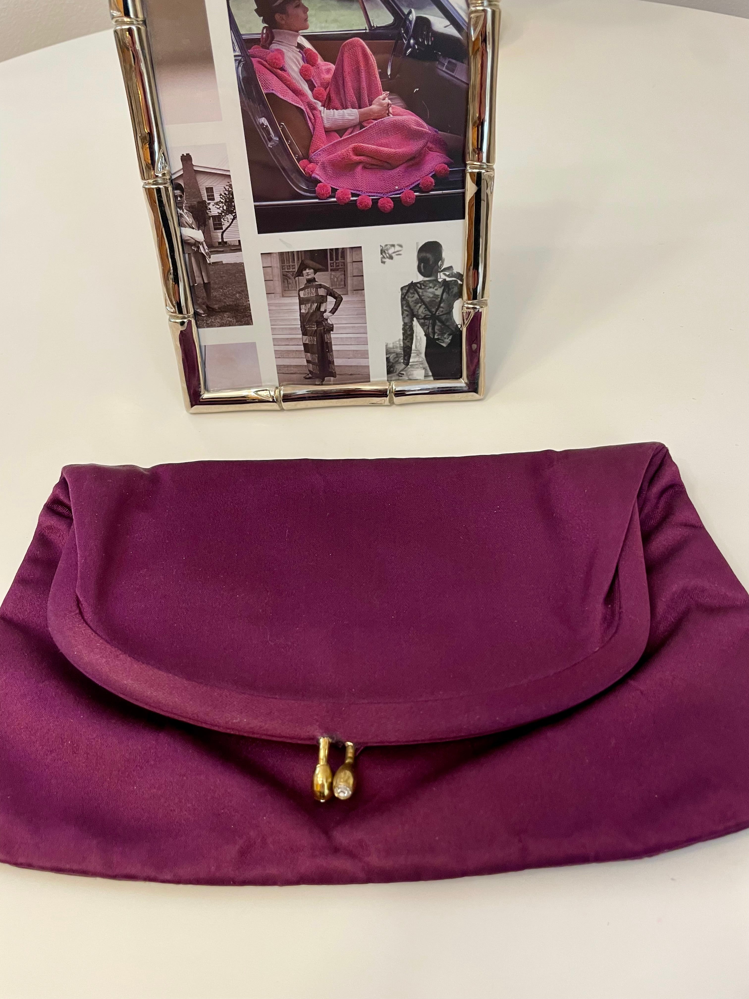 1960's Saks Fifth Ave deep purple satin fold over bag... so delightful