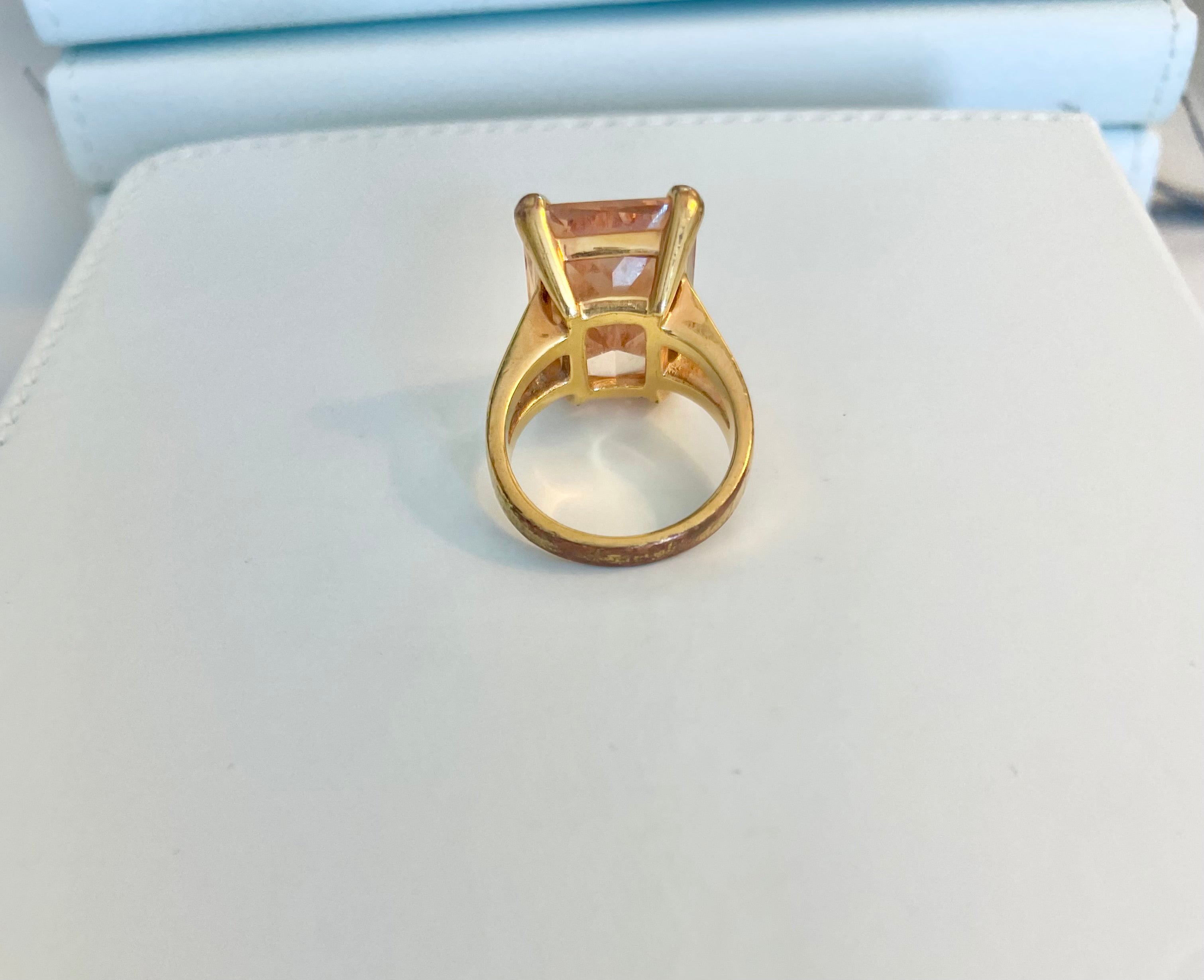 Vintage stunning, emerald cut faux orange citrine glass cocktail ring... so extraordinary