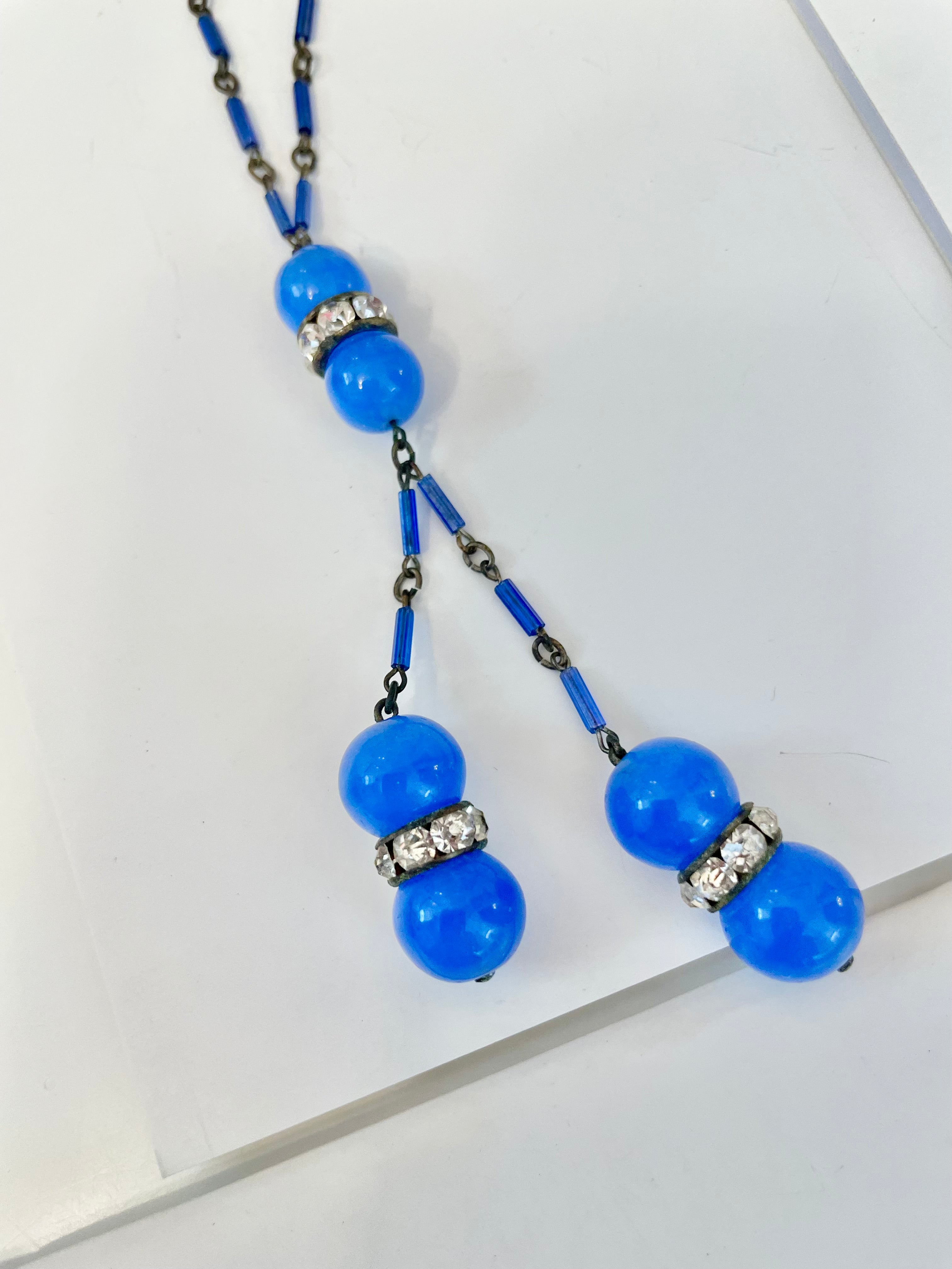 1930's stunning blue glass necklace...so elegant